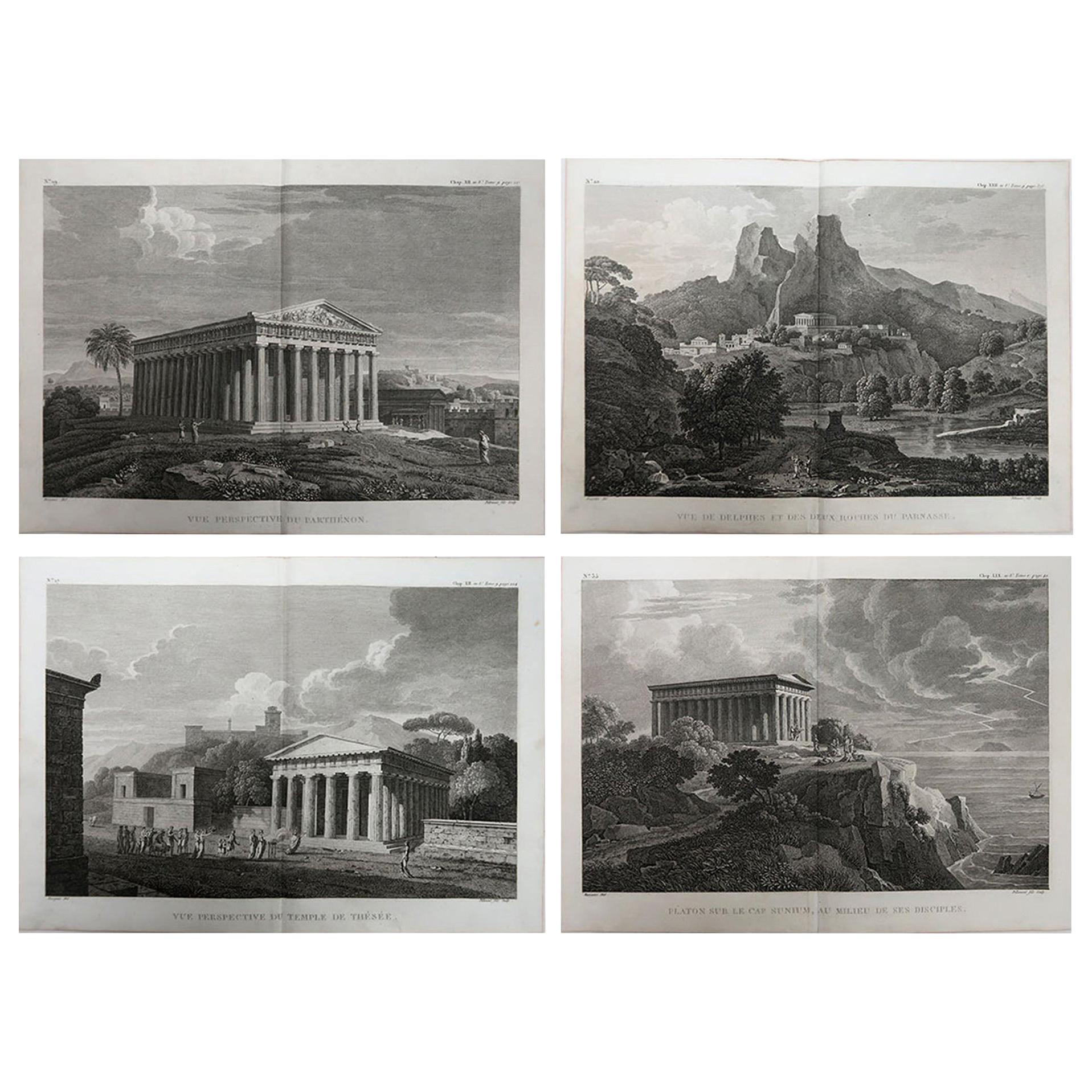 Set of 4 Original Antique Prints of Ancient Greek Architecture, circa 1790