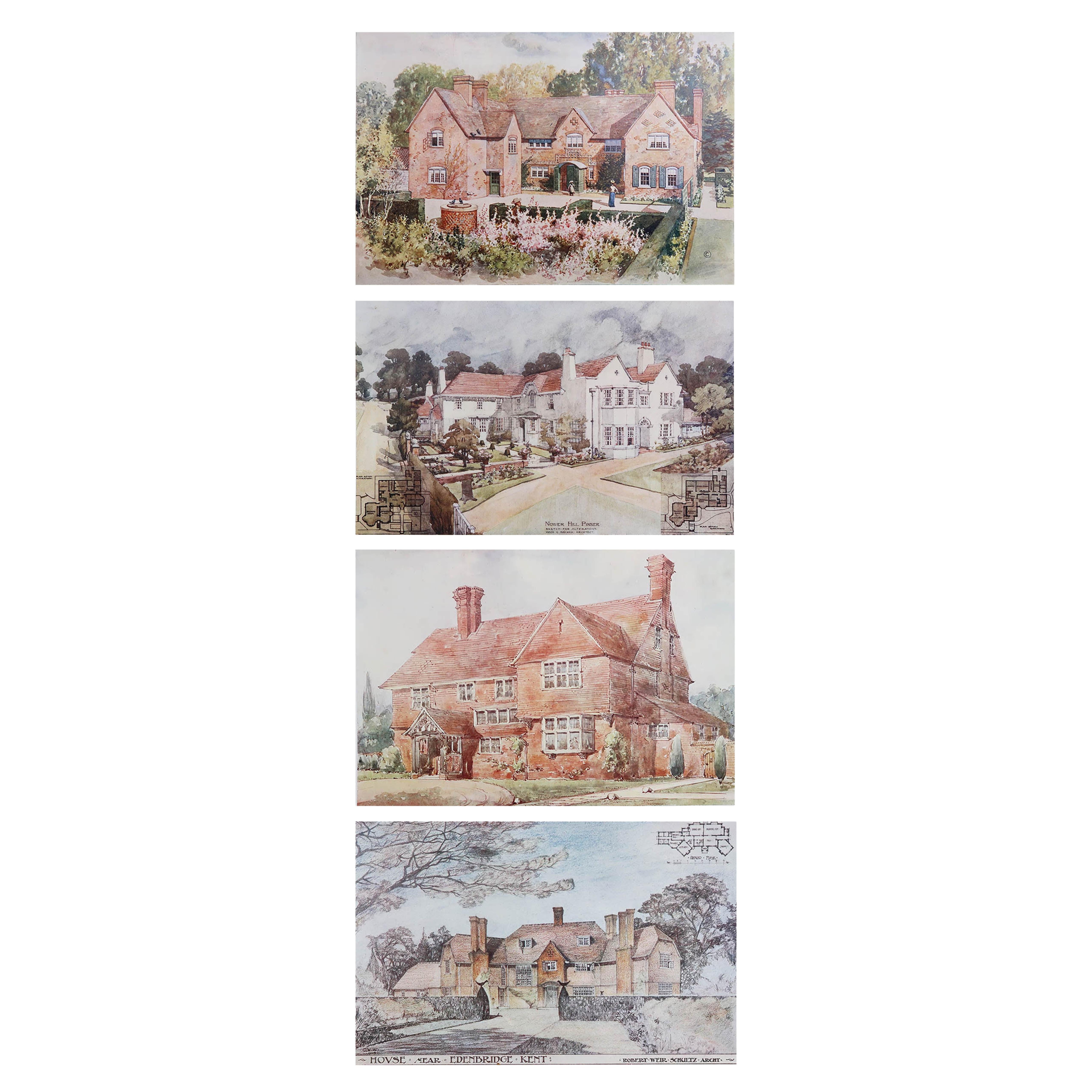 Set of 4 Original Antique Prints of Architectural Drawings. 1906