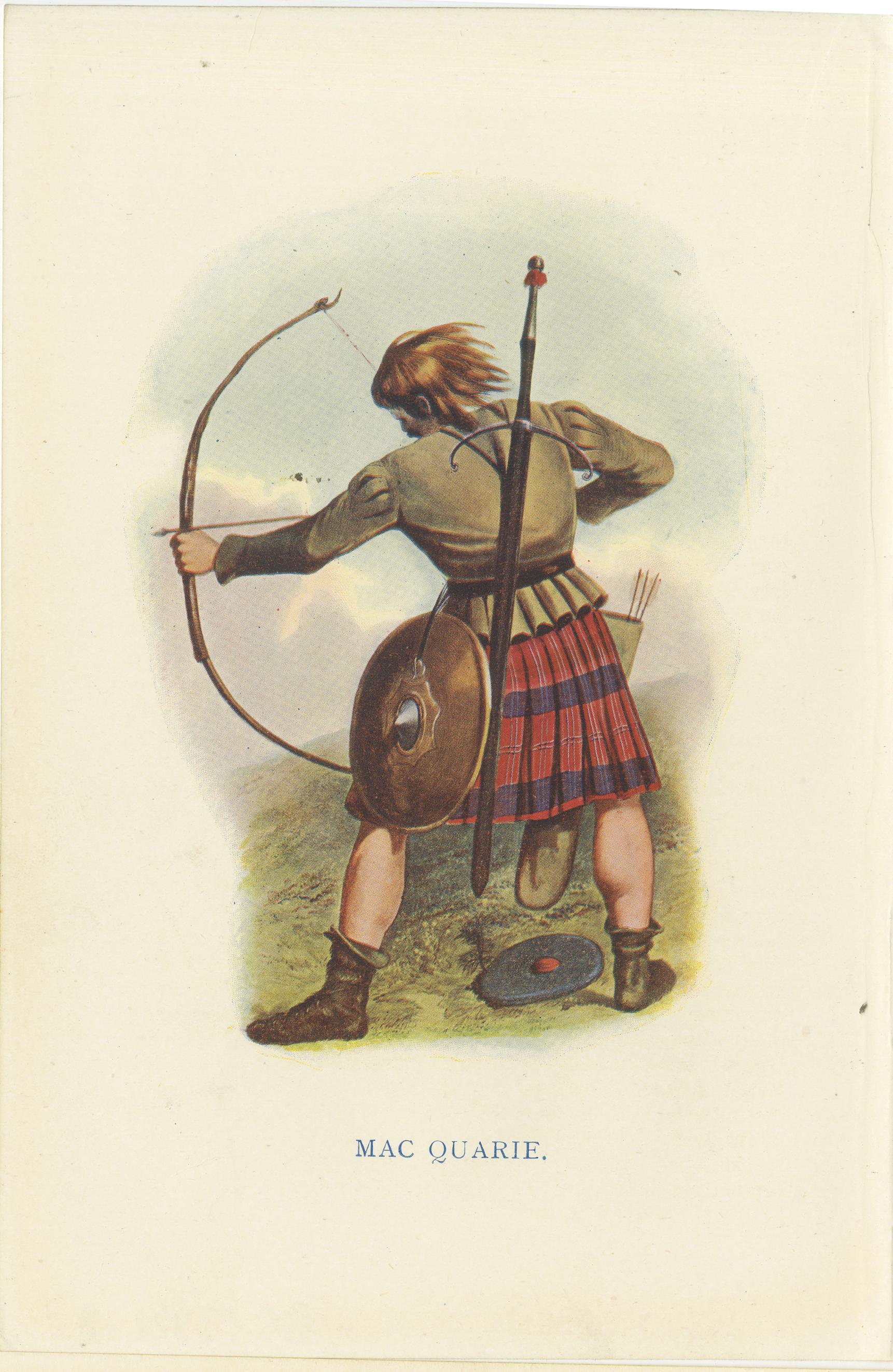 Set of 4 original prints of 'McIan's Costumes of the Clans of Scotland'. Included are: Mac Lachlan, Mac Innes, Ferguson and Mac Quarie. This is the reprint of the famous 1845 version, published by David Bryce and Sons, Glasgow, 1899.