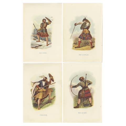 Set of 4 Original Antique Prints of Costumes of the Clans of Scotland