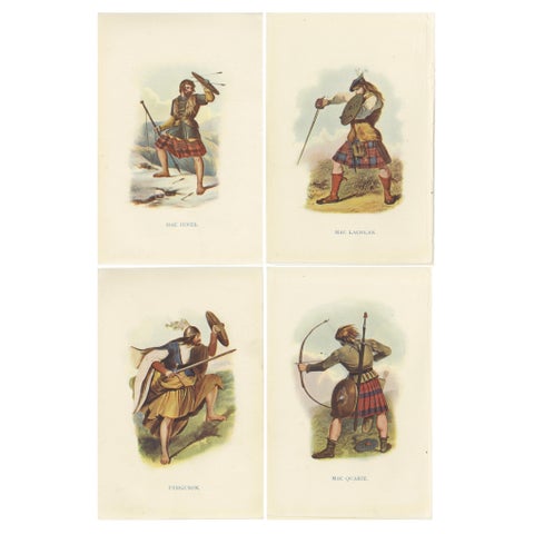 Set of 4 Original Antique Prints of Costumes of the Clans of Scotland