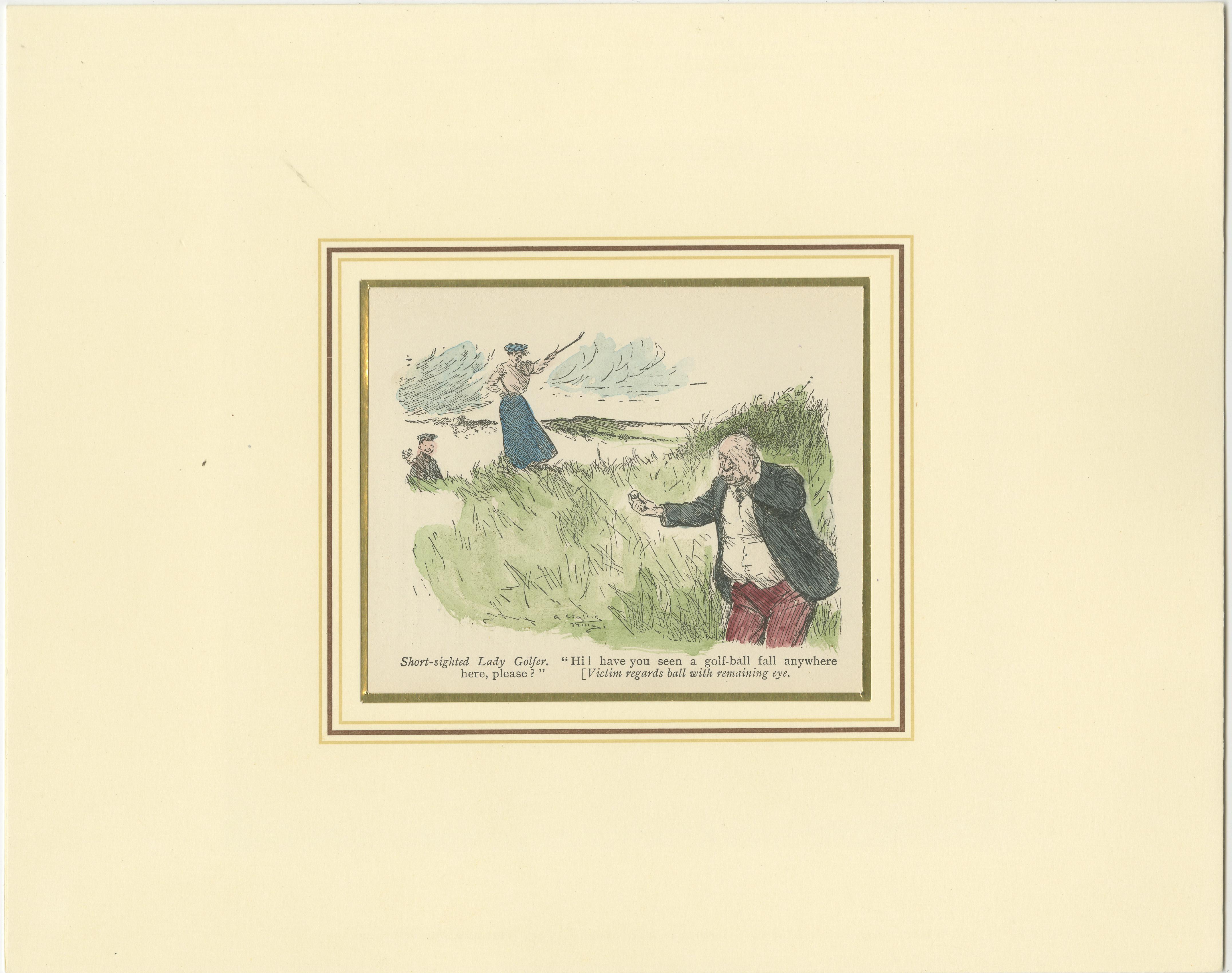 Set of 4 original antique prints of golf scenes originating from 'Mr. Punch’s Golf Stories'. Mr. Punch's Golf Stories includes an array of delightful short stories and poems on the royal and ancient pastime of golf, each accompanied by a number of