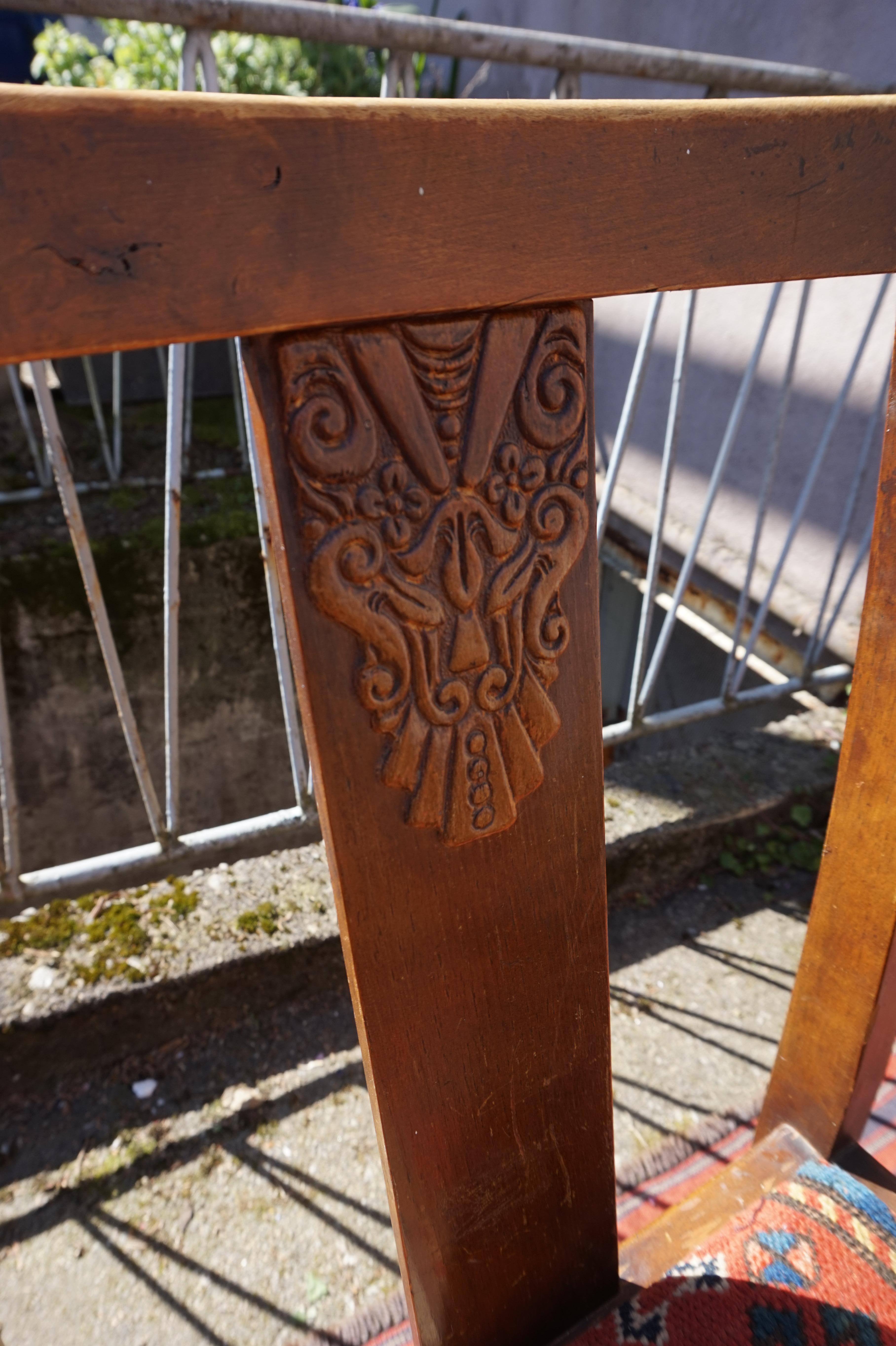 Set of 4 Original Art Deco Chairs and Hand Knotted Antique Caucasus