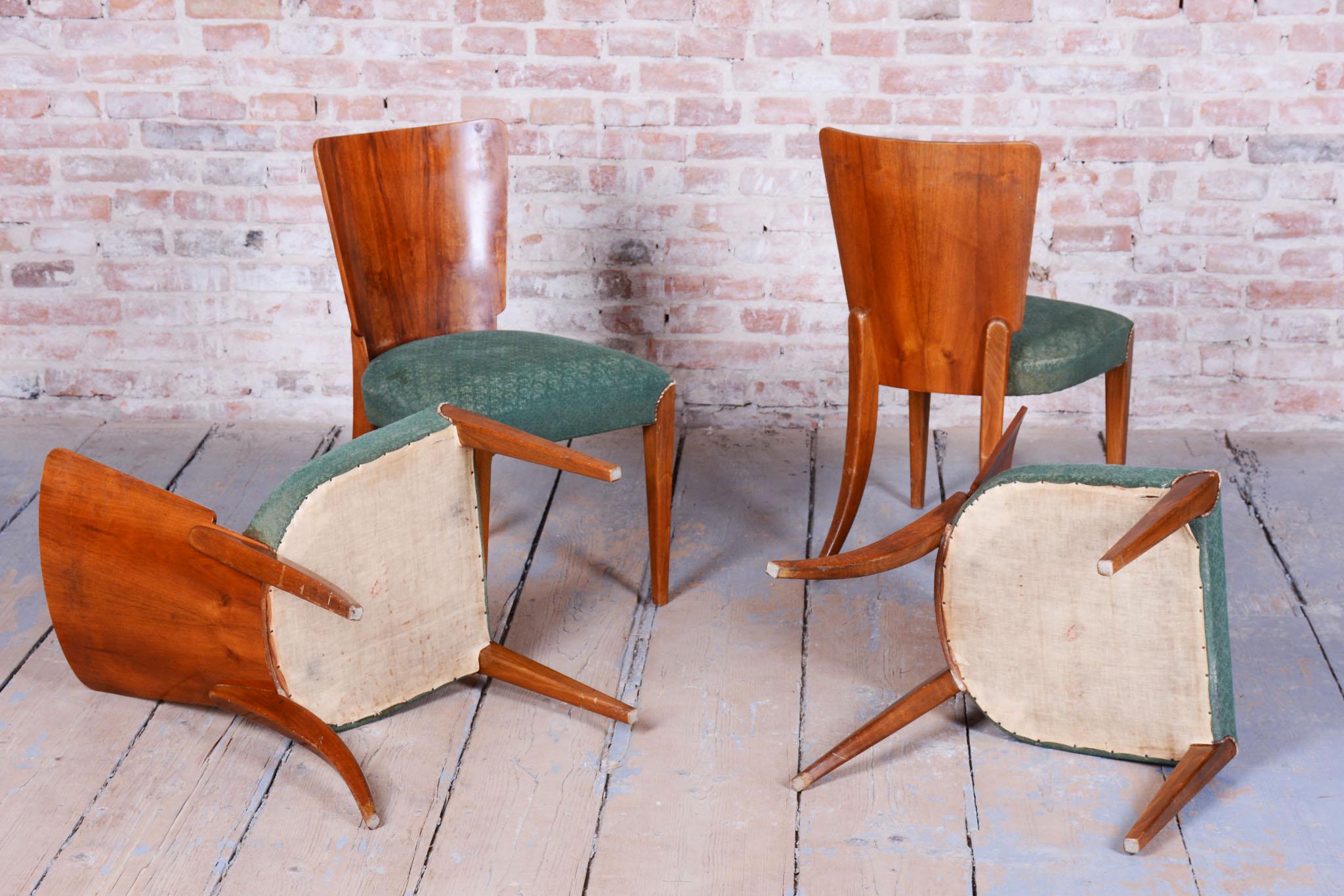 Ensemble de 4 chaises Art Déco originales J. Halabala, UP Zavody, chrome, tchèque, années 1940 en vente 3