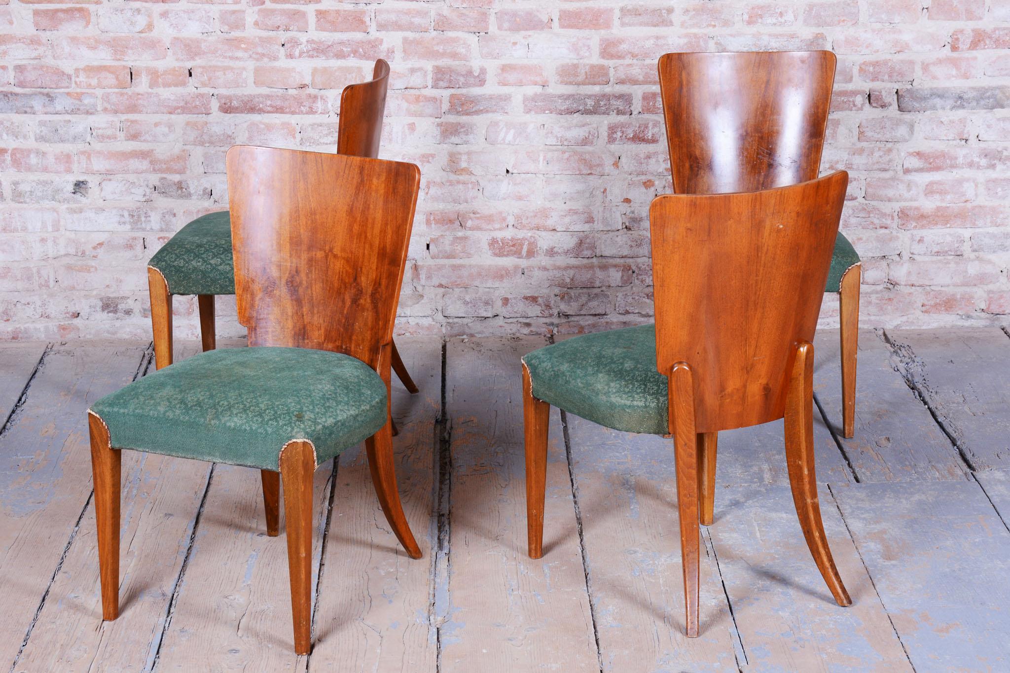 Milieu du XXe siècle Ensemble de 4 chaises Art Déco originales J. Halabala, UP Zavody, chrome, tchèque, années 1940 en vente