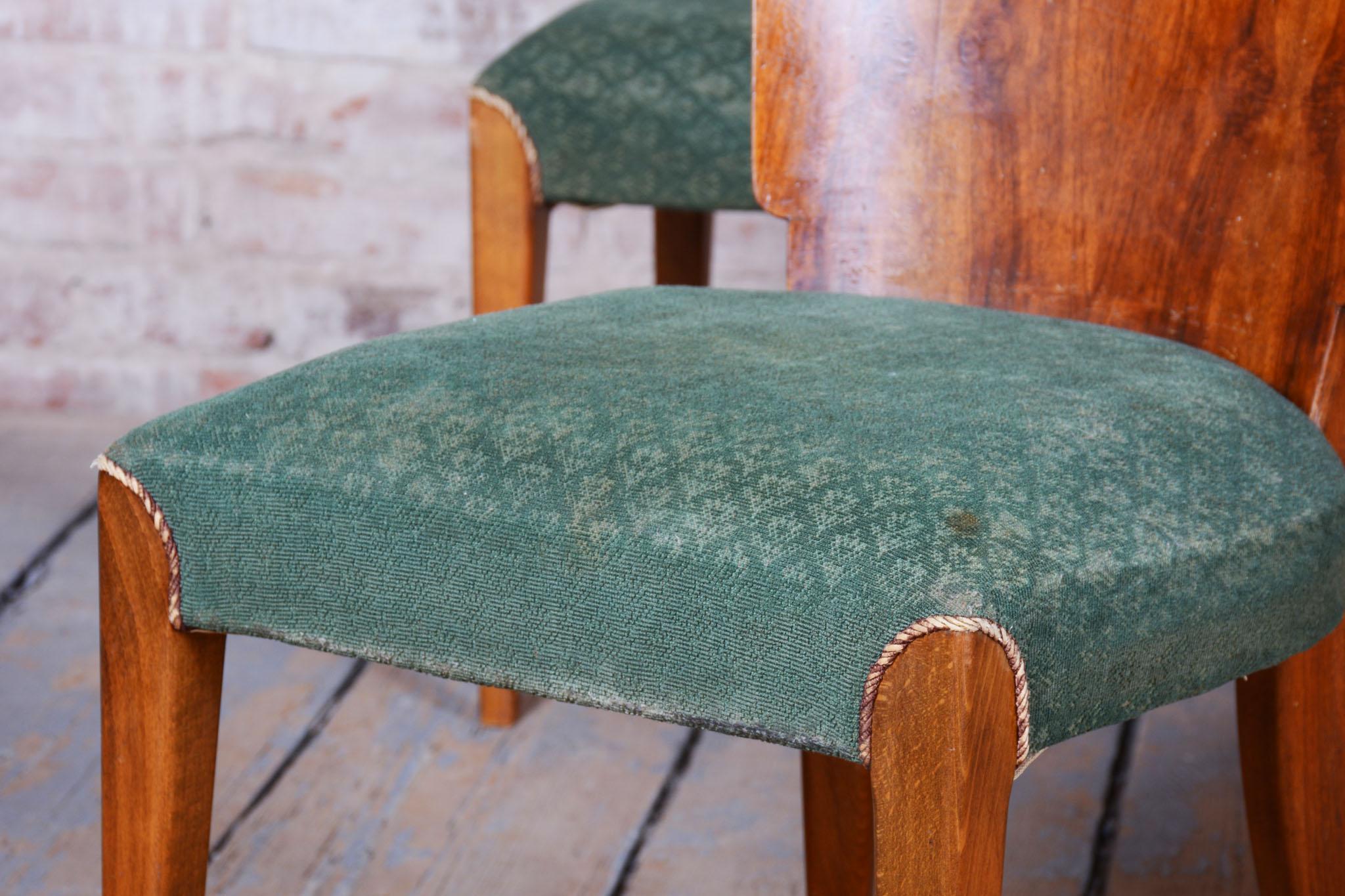 Tissu Ensemble de 4 chaises Art Déco originales J. Halabala, UP Zavody, chrome, tchèque, années 1940 en vente