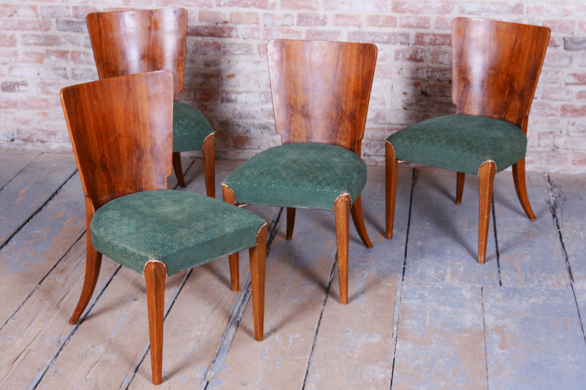 Ensemble de 4 chaises Art Déco originales J. Halabala, UP Zavody, chrome, tchèque, années 1940 en vente 2