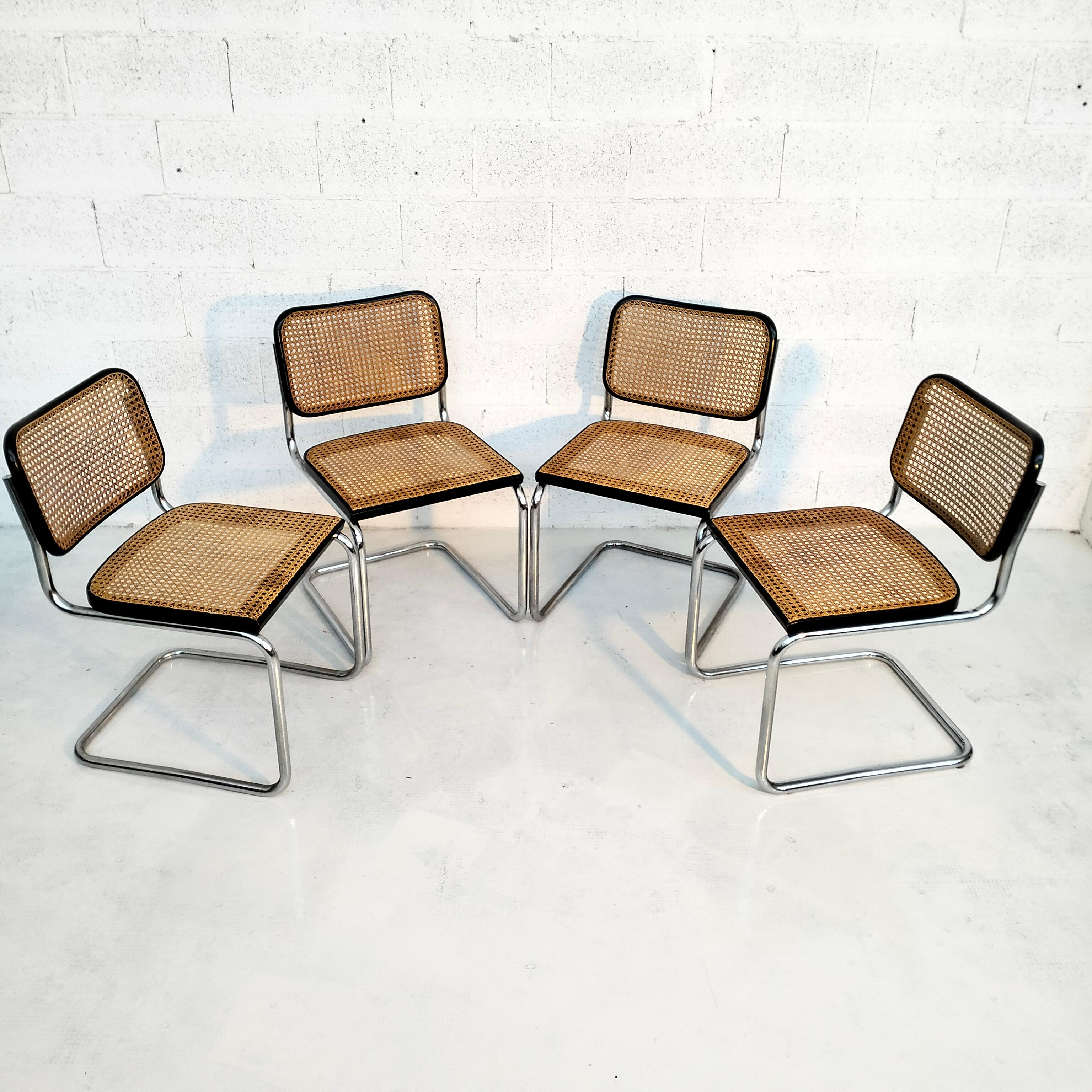 Mid-Century Modern Ensemble de 4 chaises Cesca originales, par Marcel Breuer pour Gavina, Italie en vente