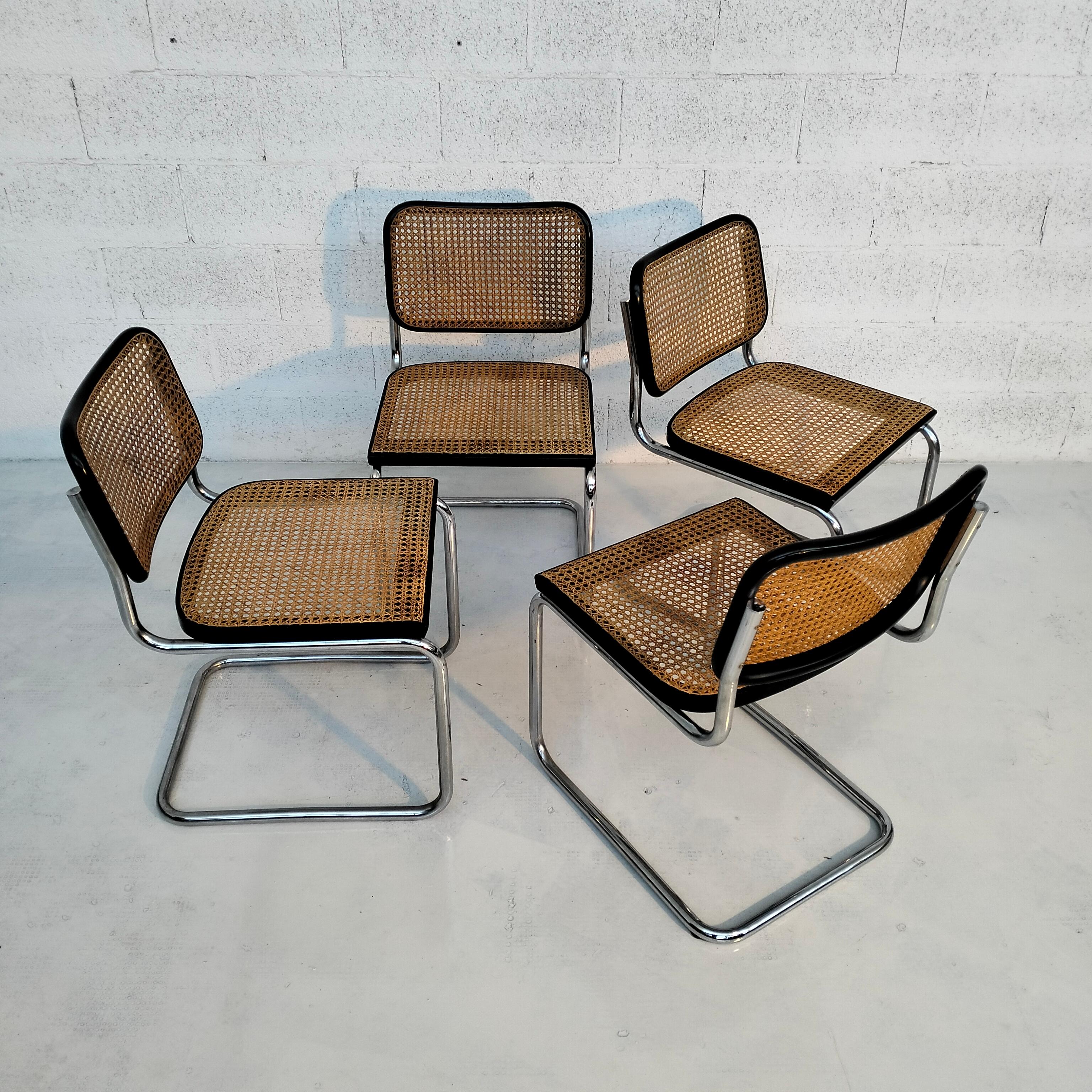 Mid-Century Modern Set of 4 Original Cesca Chairs, by Marcel Breuer for Gavina, Italy For Sale