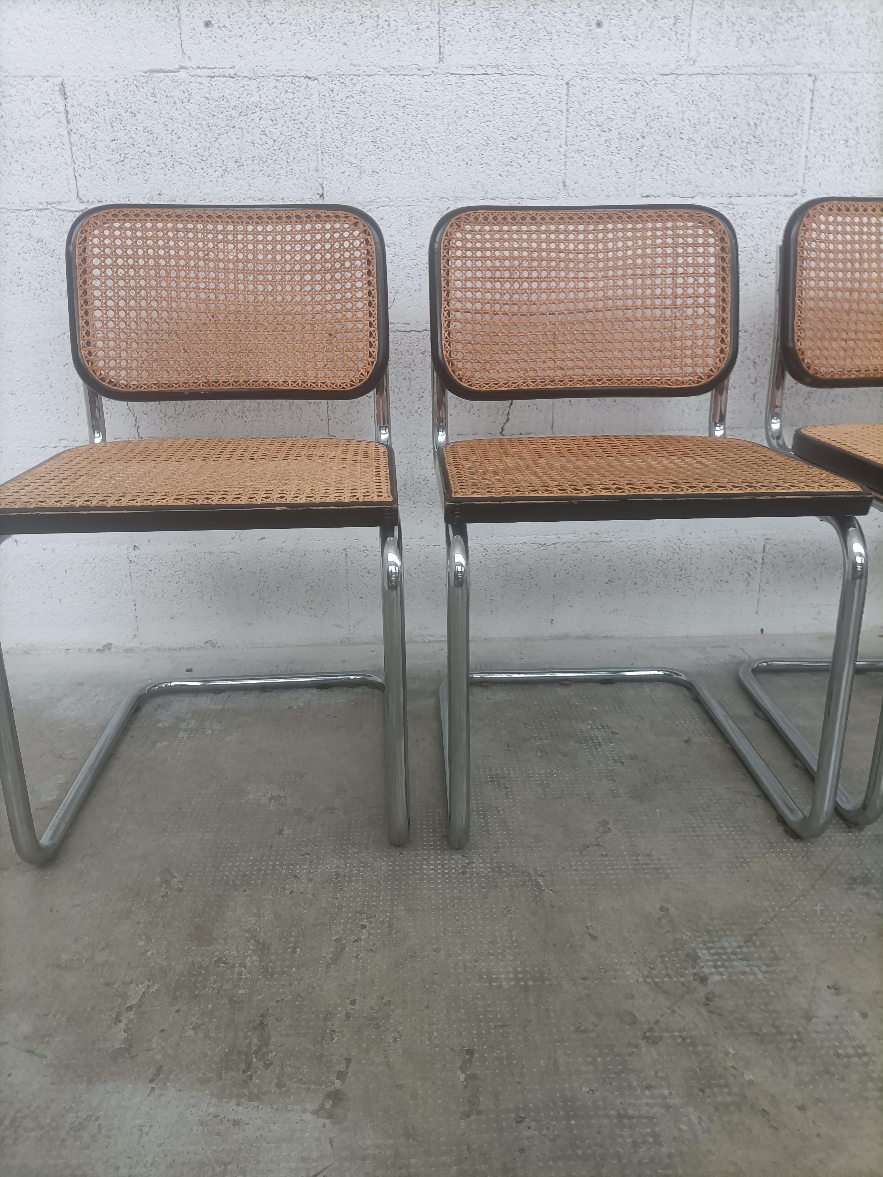 Steel Set of 4 Original Cesca Chairs, by Marcel Breuer for Gavina, Italy