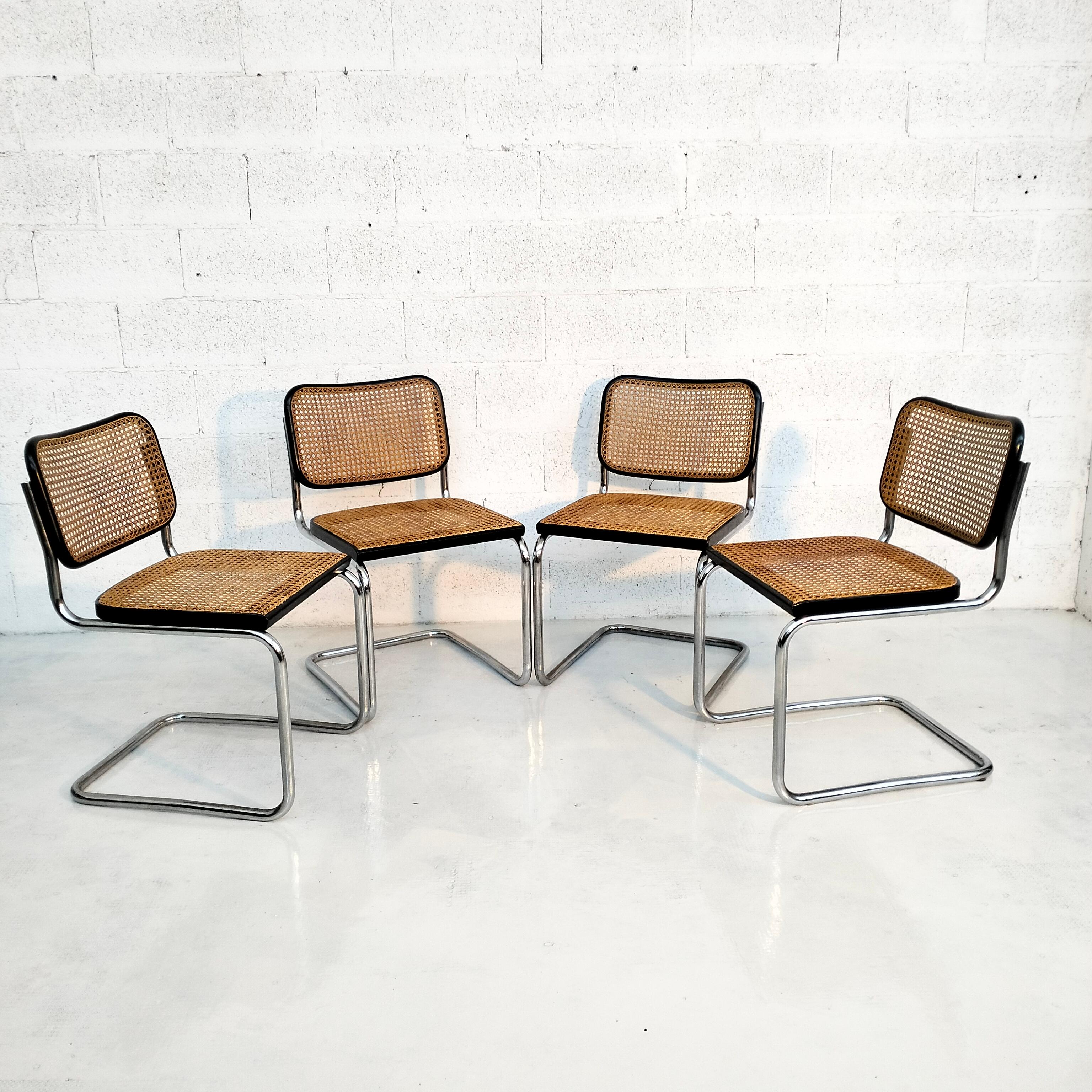 Set of 4 Original Cesca Chairs, by Marcel Breuer for Gavina, Italy In Good Condition For Sale In Padova, IT