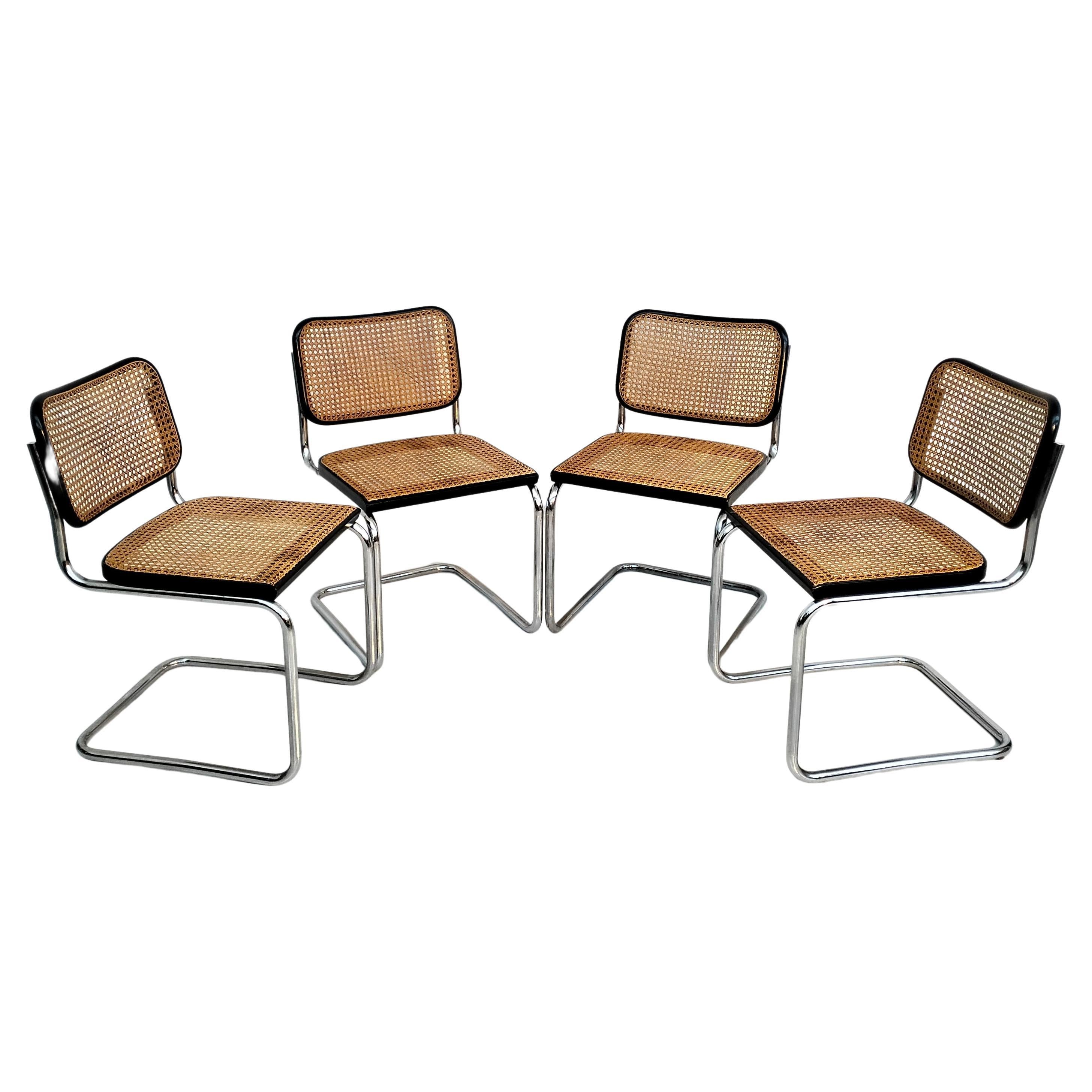 Set of 4 Original Cesca Chairs, by Marcel Breuer for Gavina, Italy