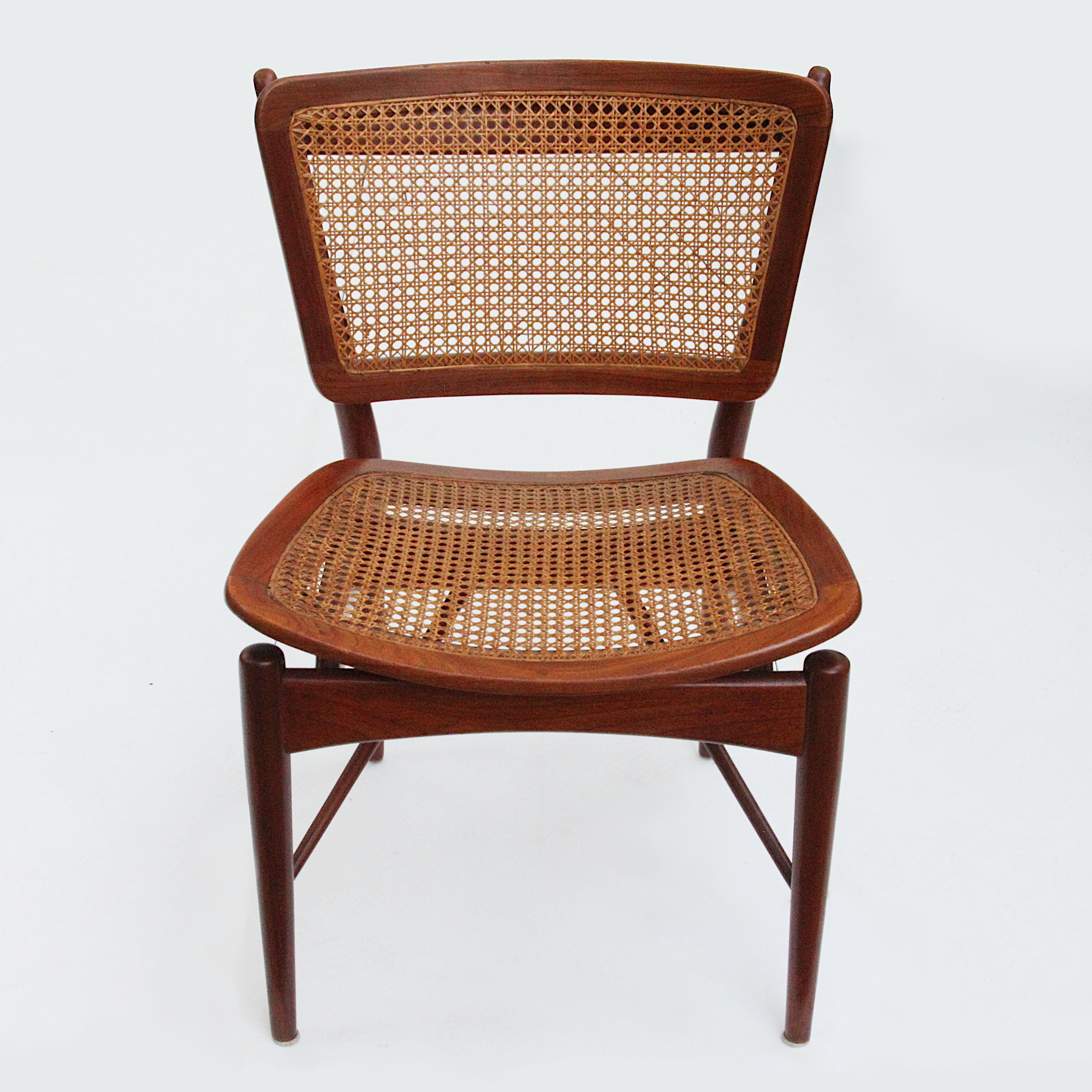 Woven Set of 4 Original Finn Juhl Model NV 51/403 Teak & Cane Dining Chairs by Baker
