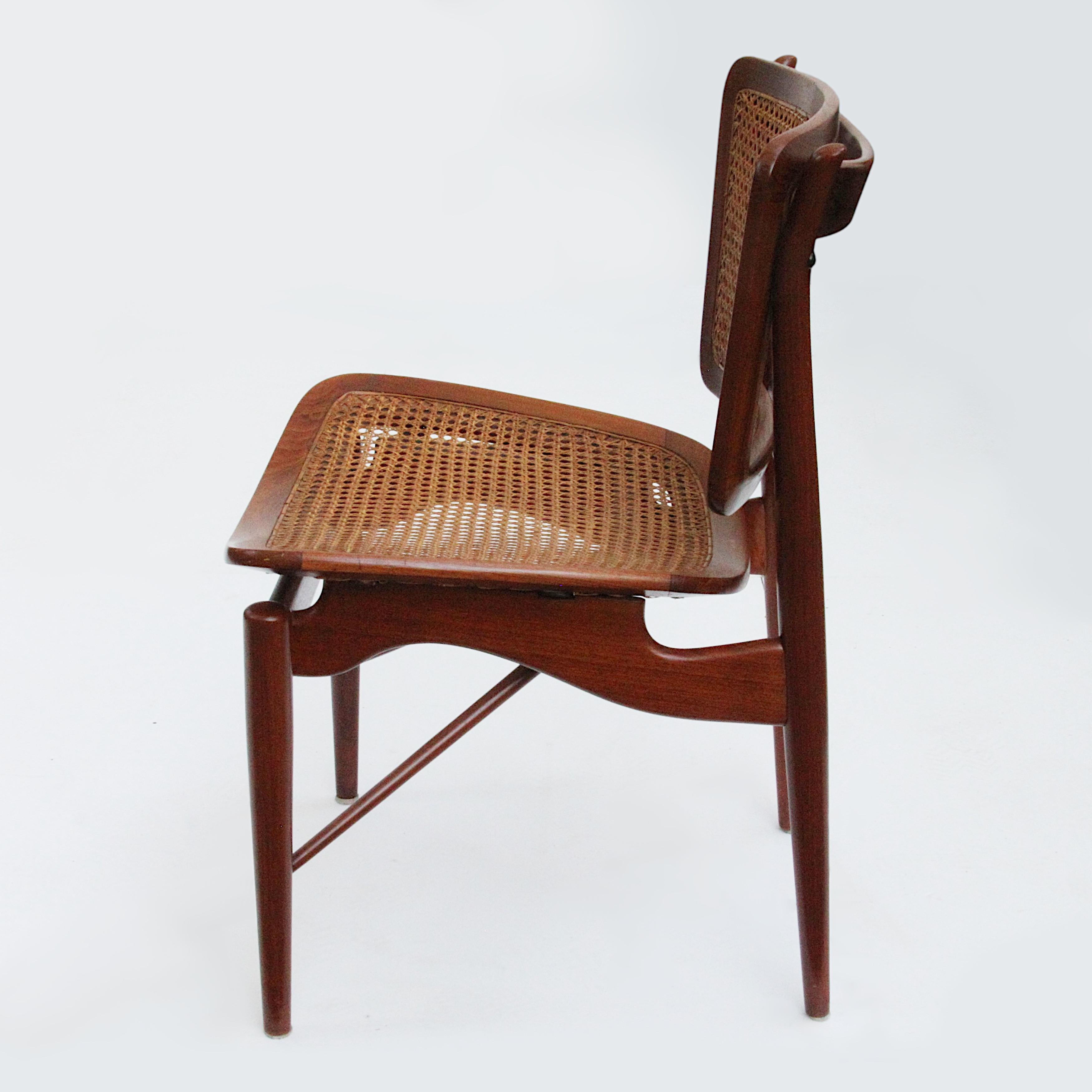 Mid-20th Century Set of 4 Original Finn Juhl Model NV 51/403 Teak & Cane Dining Chairs by Baker