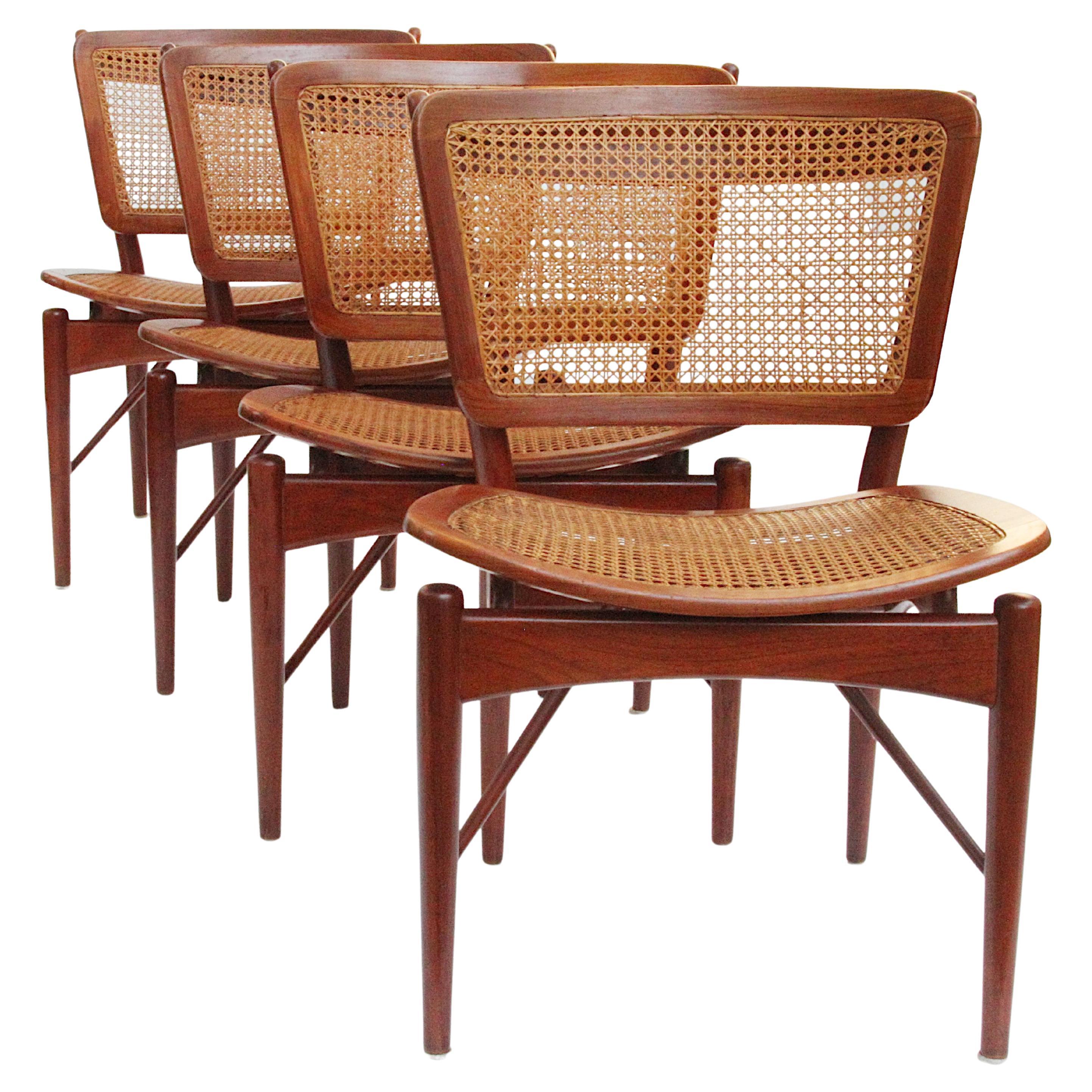 Set of 4 Original Finn Juhl Model NV 51/403 Teak & Cane Dining Chairs by Baker