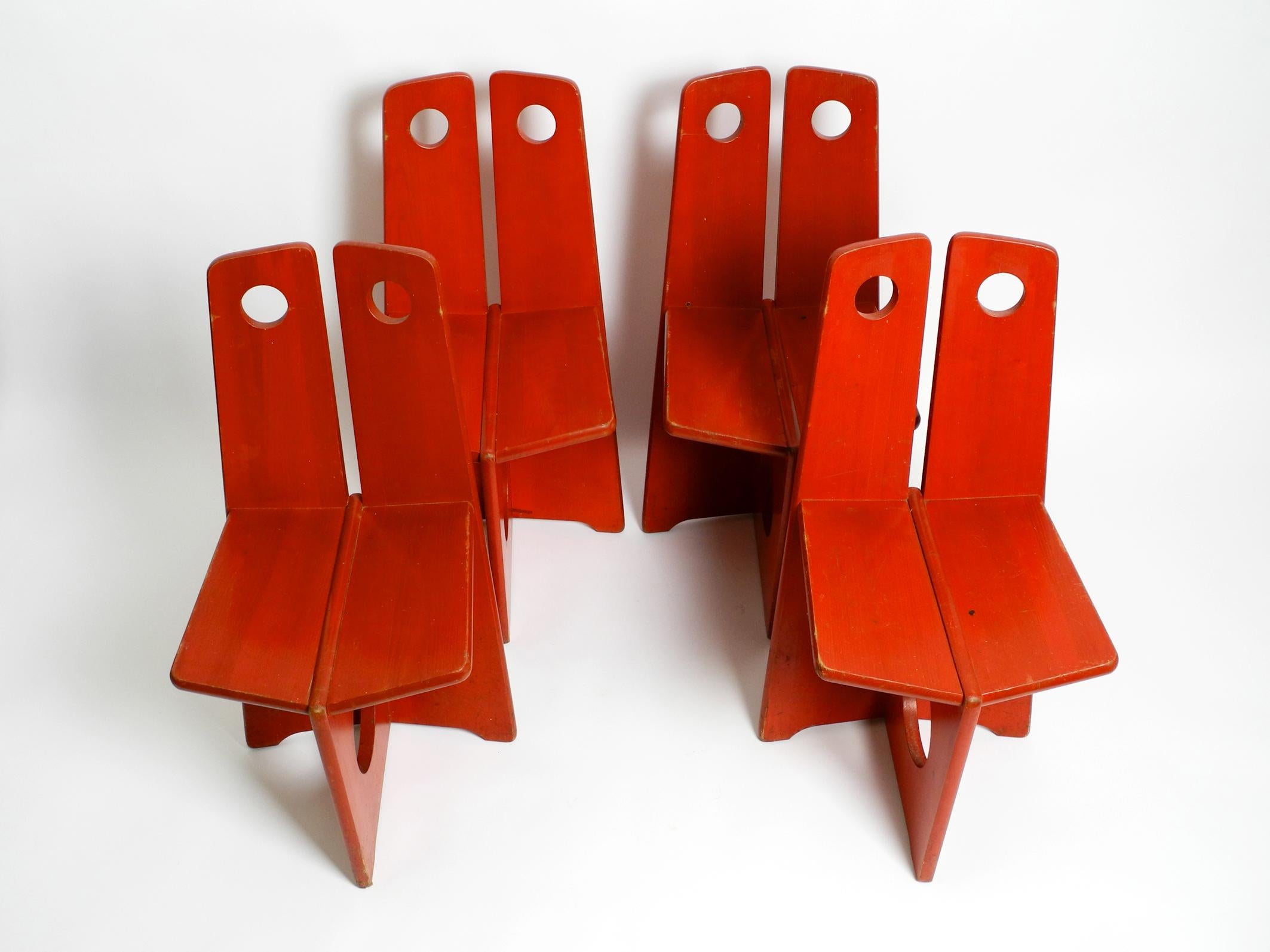 Space Age Set of 4 Original Gilbert Marklund Pine Chairs for Furusnickarn AB Sweden, 1970s
