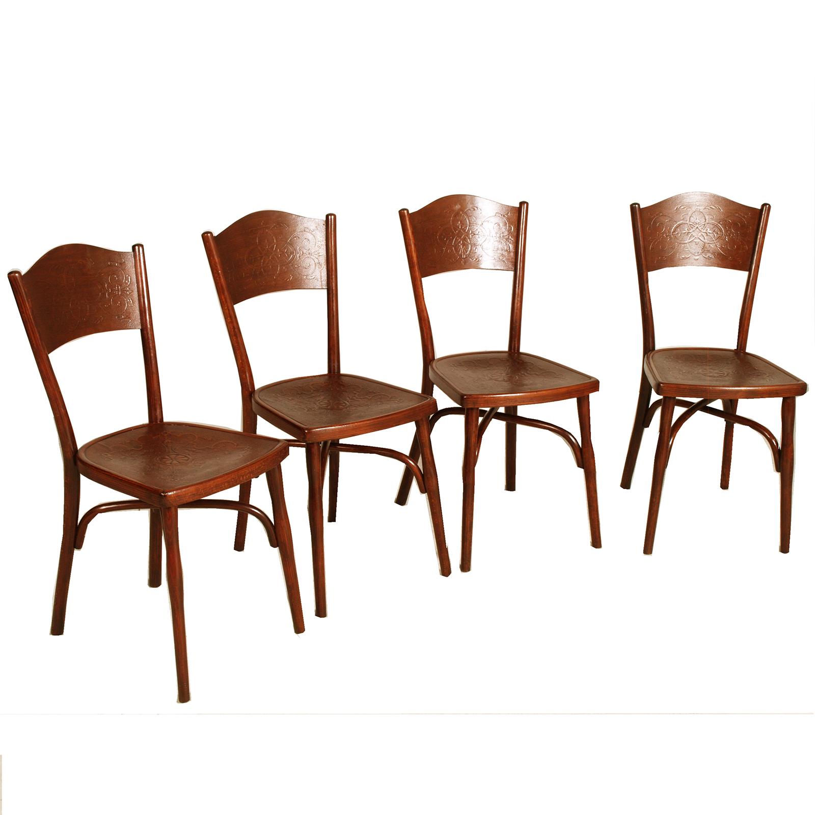 Stampato Set of 4 Original Thonet Chairs, Austria, Late 19th – Early 20th Century in vendita