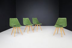 Set of 4 Original Thonet Dining Chairs in Green Velvet, 1950s