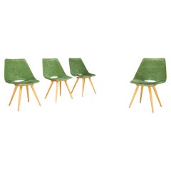 Set of 4 Original Thonet Dining Chairs in Green Velvet, 1950s