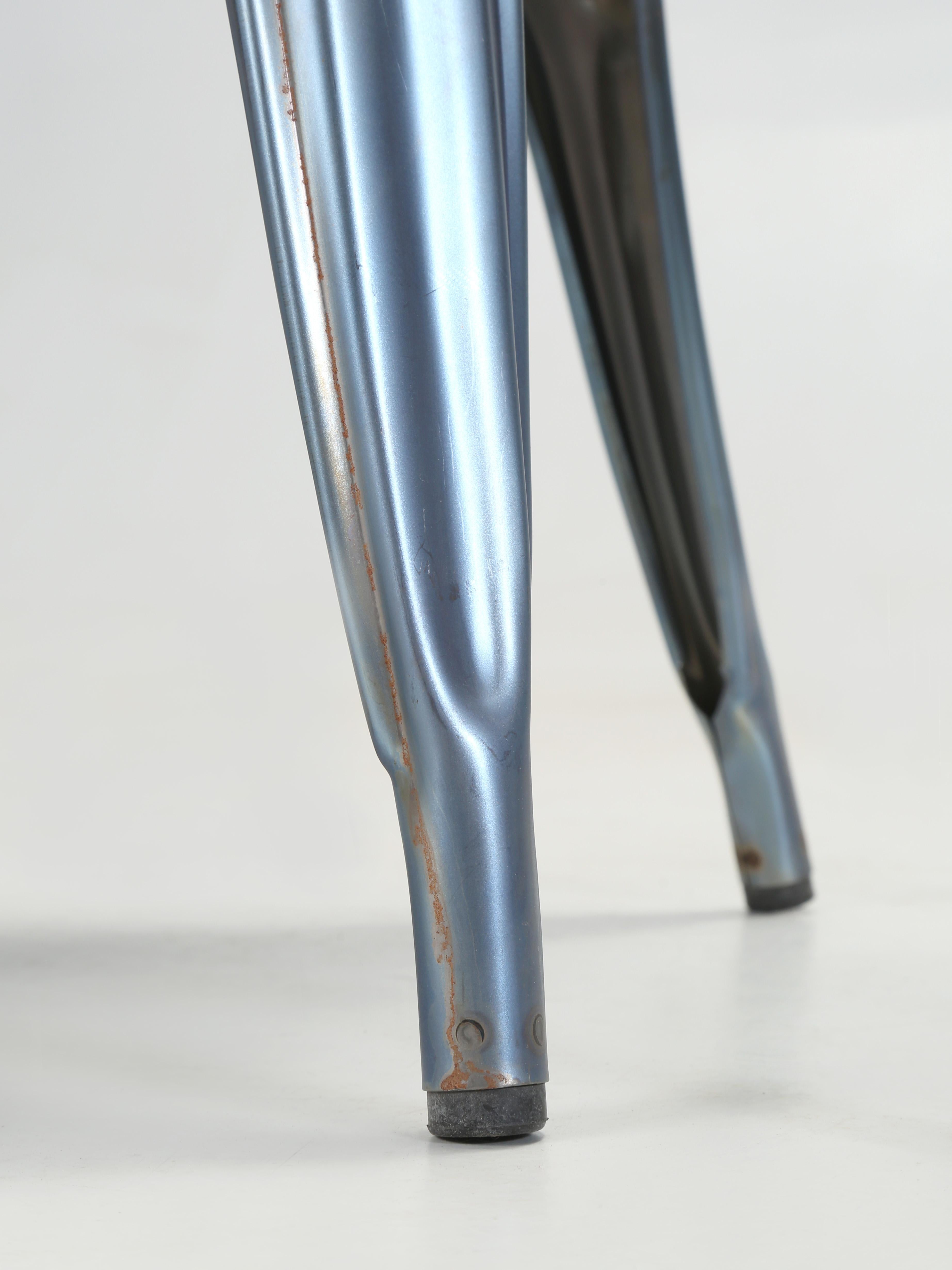 Set of 4 Original Tolix Raw Blue Grey Welded AC Wide Style Chairs More Available For Sale 3