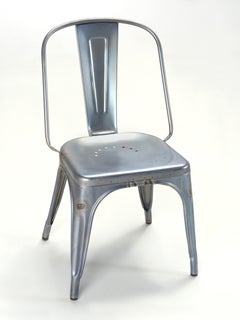 Set of 4 Original Tolix Raw Blue Grey Welded AC Wide Style Chairs More Available