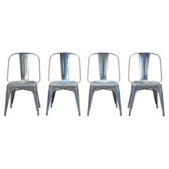 Ensemble d'origine de 4 chaises empilables Tolix bleu brut et gris soudé de style AC Plus disponible