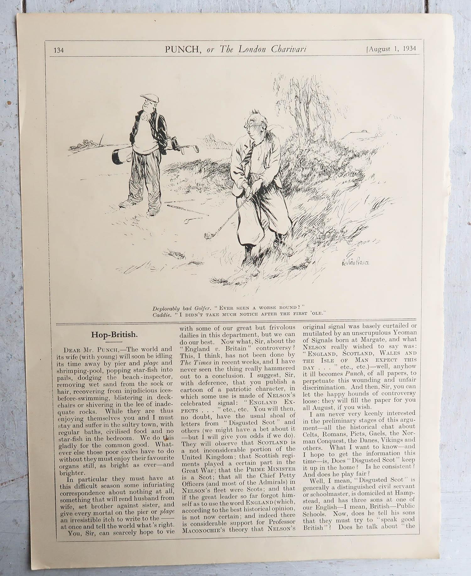 Set von 4 Original-Vintage-Druckdrucken von Cartoons, Golfbezogen, 1934 (Art déco) im Angebot