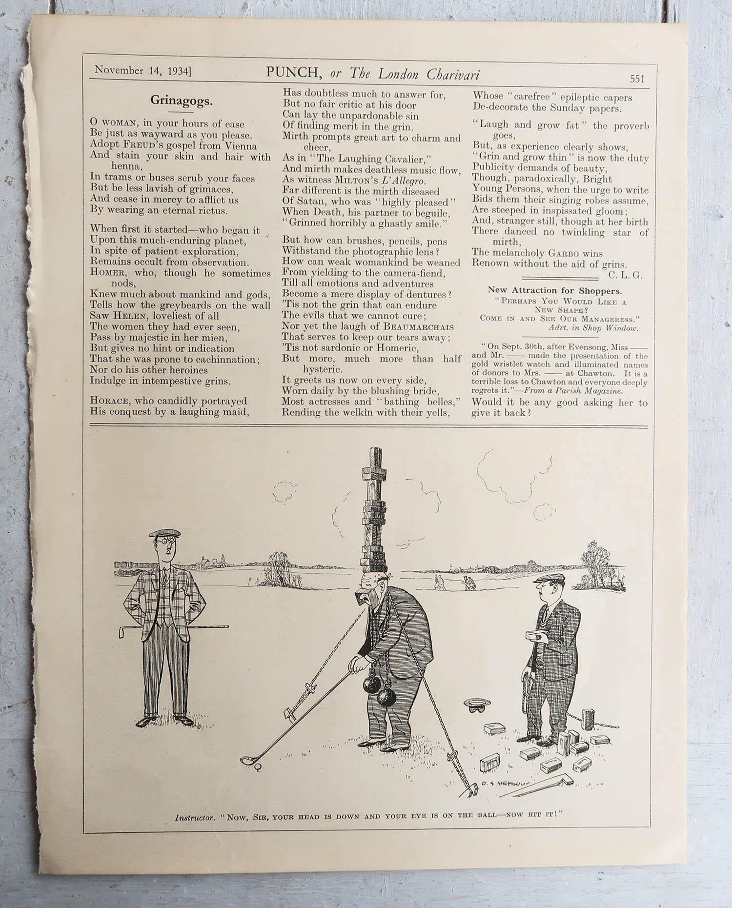 Other Set of 4 Original Vintage Prints of Cartoons Golf Related. 1934 For Sale