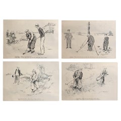 Set von 4 Original-Vintage-Druckdrucken von Cartoons, Golfbezogen, 1934