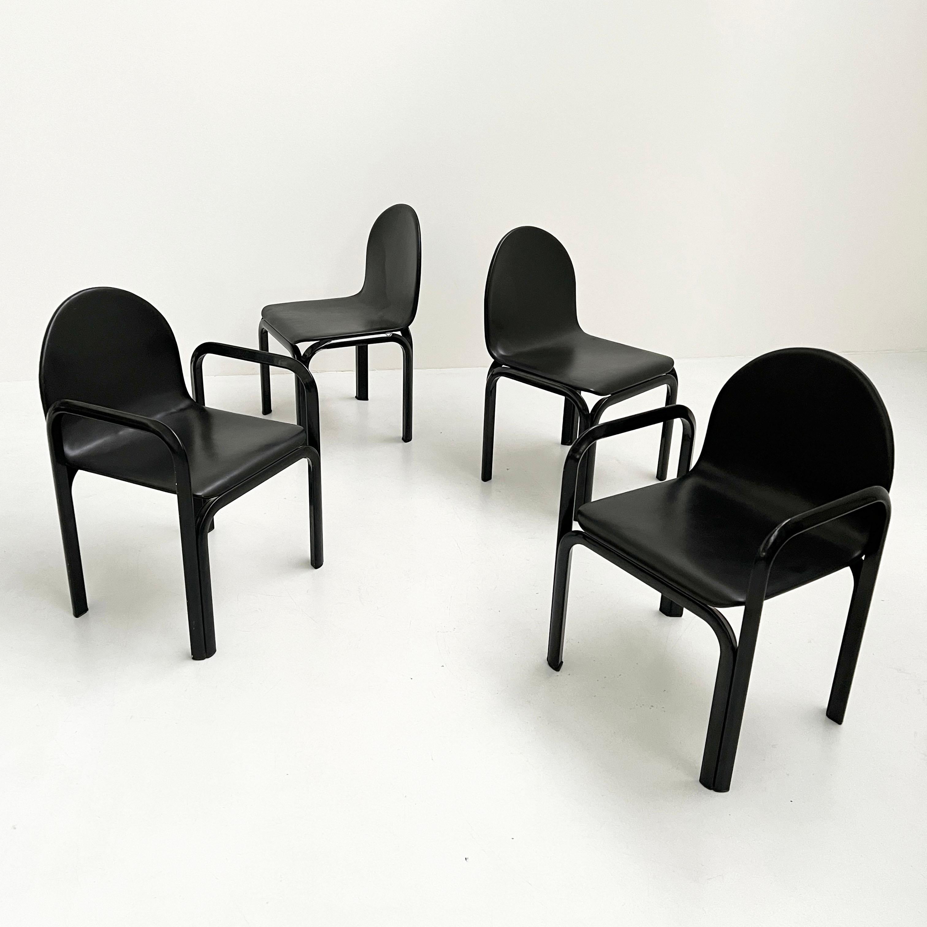 Designer - Gae Aulenti
Producer - Knoll
Model - Orsay Dining Chairs
Design Period - Seventies 
Measurements - width 57 cm x depth 47 cm x height 83 cm x seat height 45 cm
Materials - metal, leather
Color - Black
Condition - Good 
Comments -