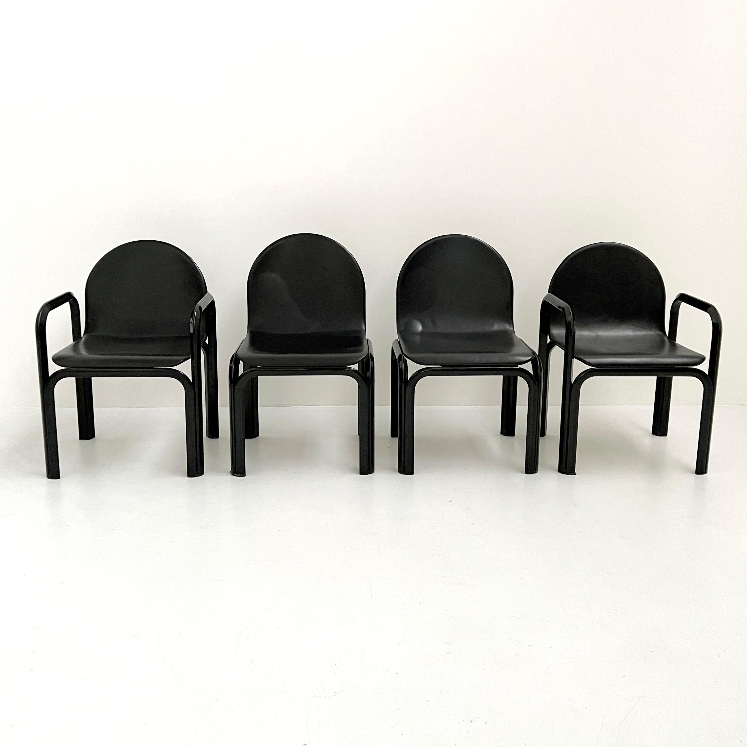 Leather Set of 4 Orsay Dining Chairs by Gae Aulenti for Knoll International, 1970s