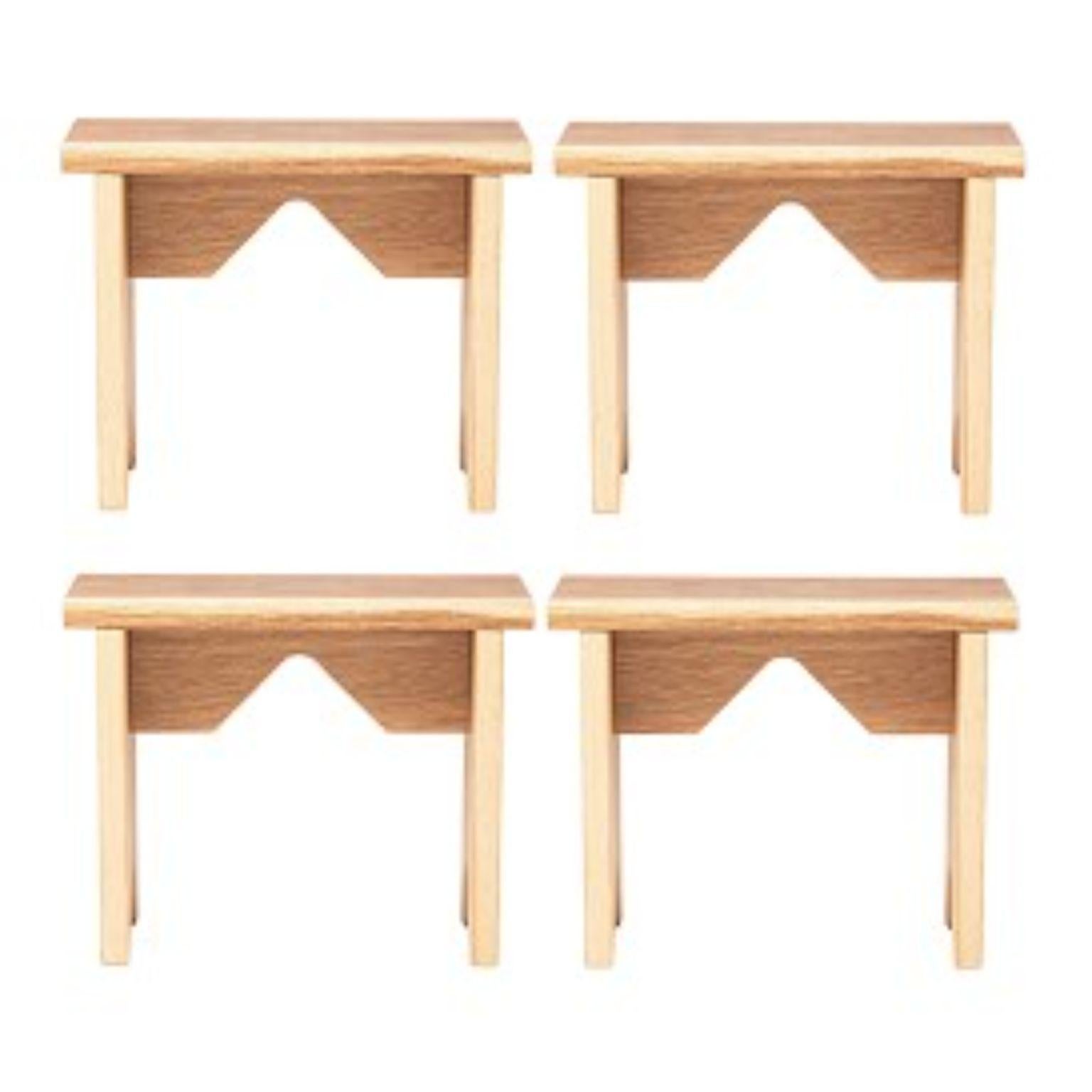 Set of 4 Oslinchik 02 Low Stools by Oito
Dimensions: D21 x W38 x H30 cm
Materials: Oak wood, wax or paint.
Weight: 4 kg
Also Available in different colours.

Wooden stools are a trend for environmental friendliness and home comfort. We try to make