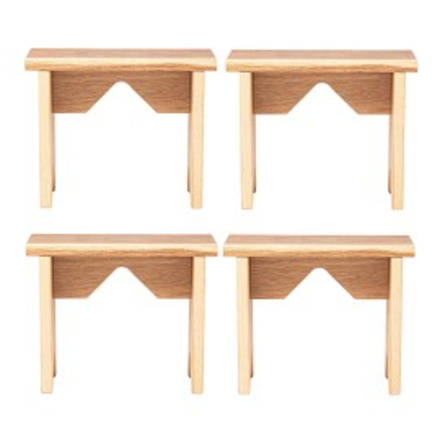 Set of 4 Oslinchik 02 Low Stools by Oito
Dimensions: D21 x W38 x H30 cm
Materials: Oak wood, wax or paint.
Weight: 4 kg
Also Available in different colours.

Wooden stools are a trend for environmental friendliness and home comfort. We try to
