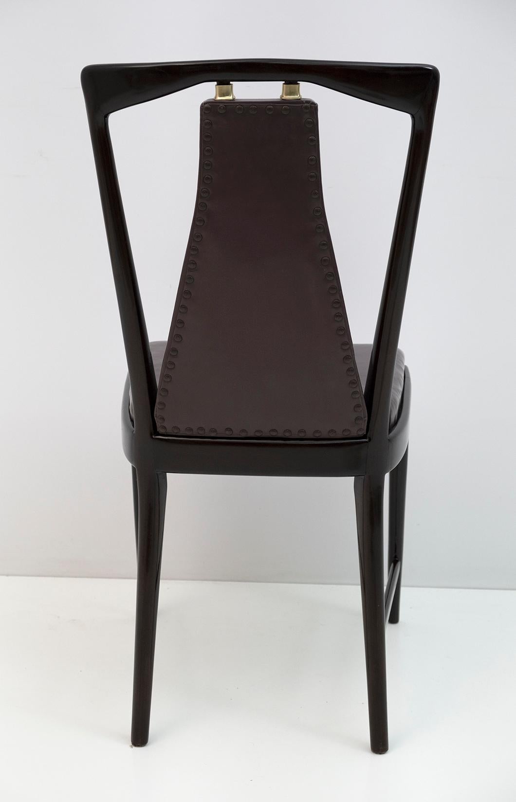 Set of 4 Osvaldo Borsani Mid-Century Modern Italian Leather Dinning Chairs, 50s 5