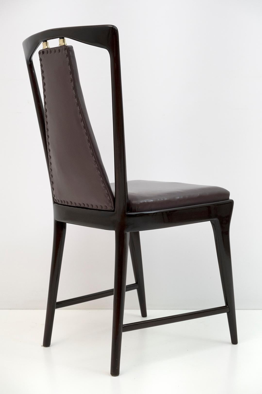 Set of 4 Osvaldo Borsani Mid-Century Modern Italian Leather Dinning Chairs, 50s 6