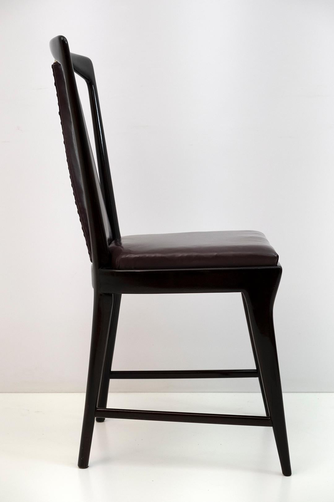 Set of 4 Osvaldo Borsani Mid-Century Modern Italian Leather Dinning Chairs, 50s 7