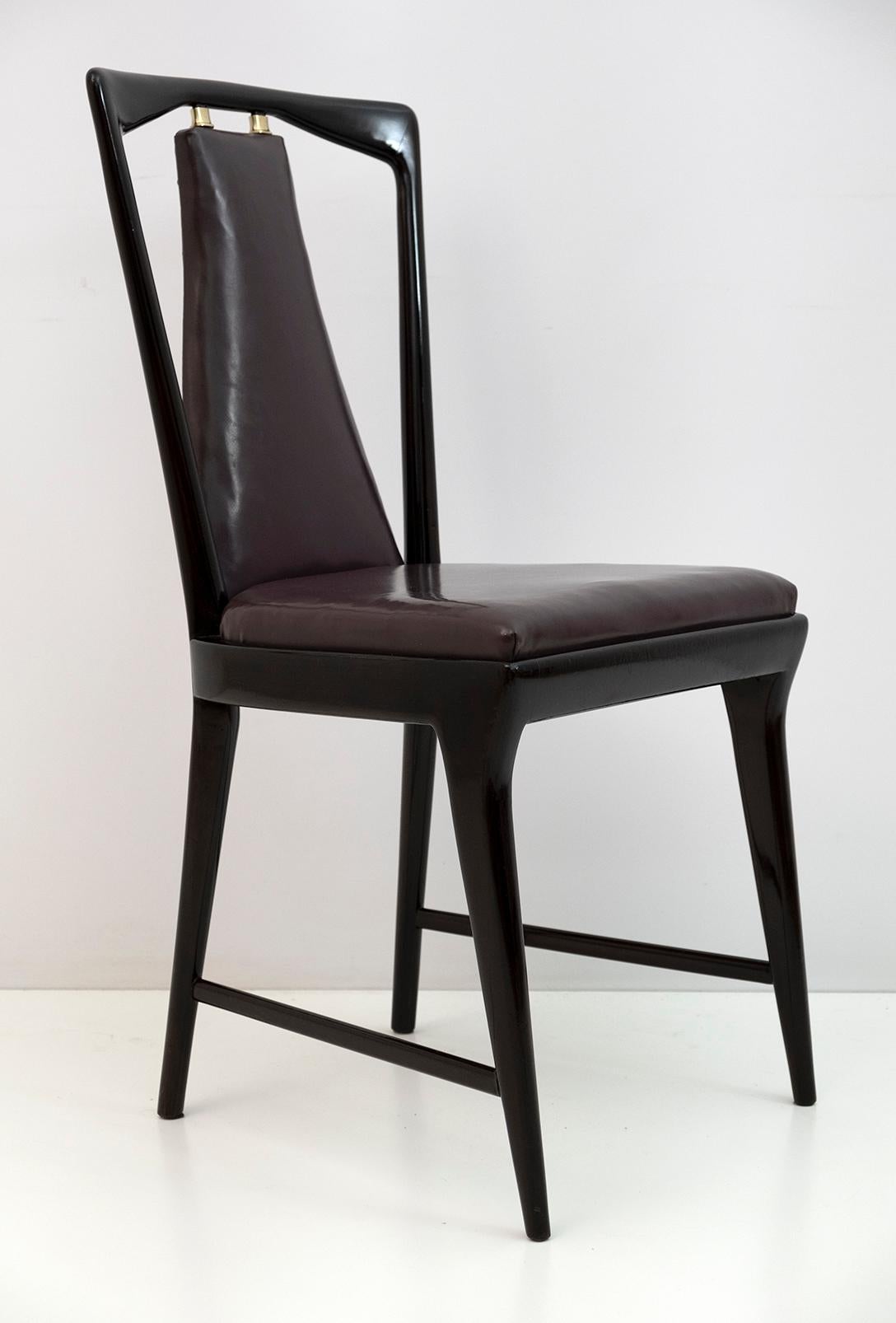 Set of 4 Osvaldo Borsani Mid-Century Modern Italian Leather Dinning Chairs, 50s 8