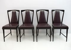 Juego de 4 sillas de comedor Osvaldo Borsani de cuero italiano de mediados de siglo, años 50