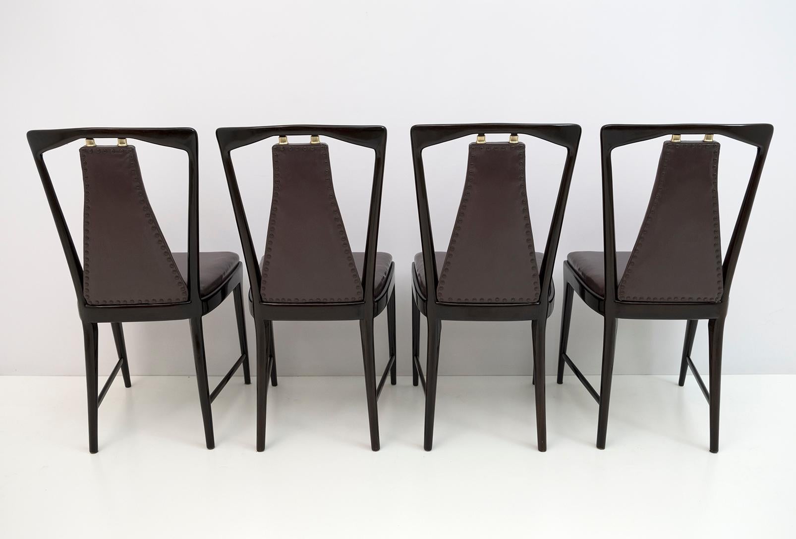 Mid-20th Century Set of 4 Osvaldo Borsani Mid-Century Modern Italian Leather Dinning Chairs, 50s