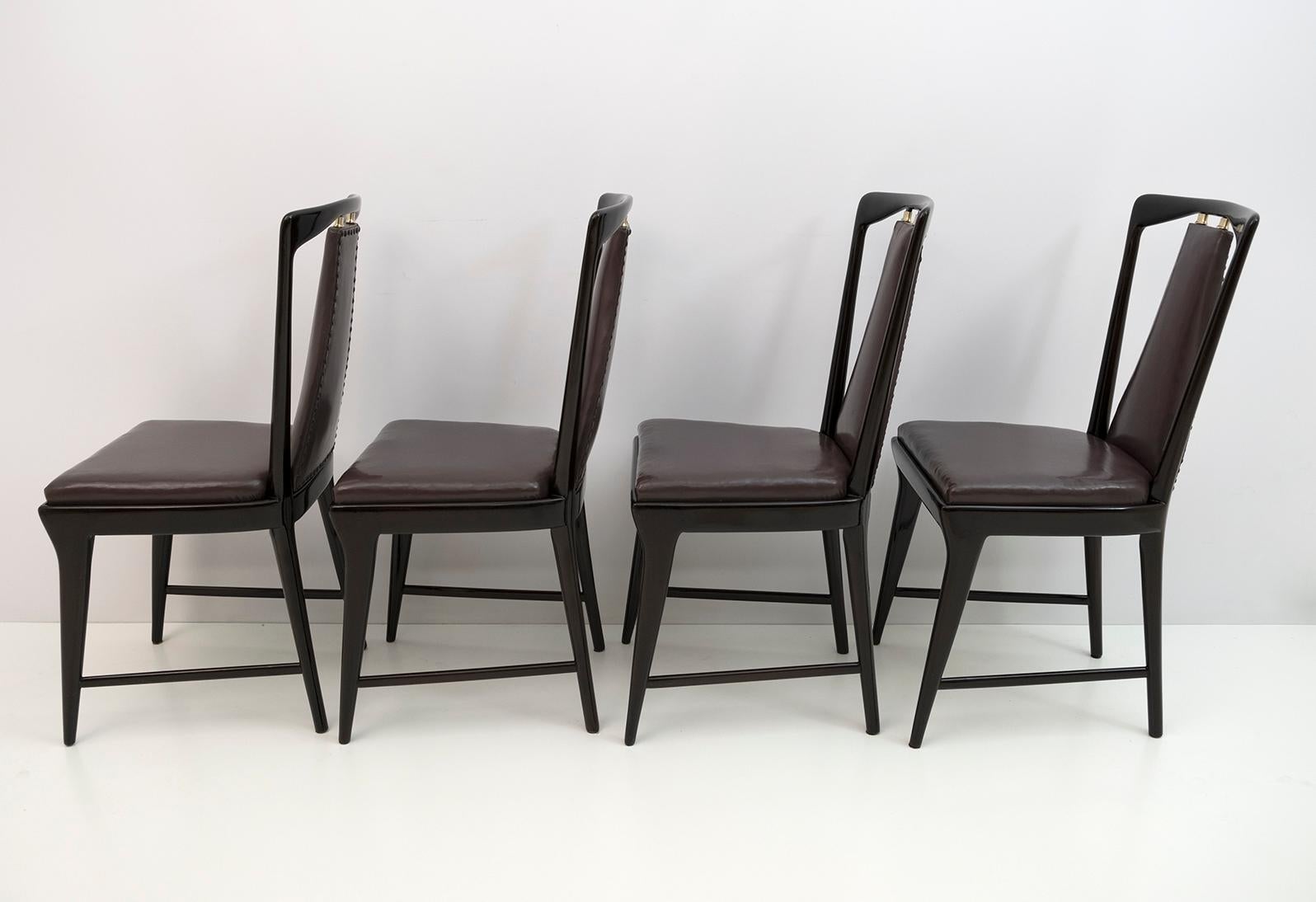 Faux Leather Set of 4 Osvaldo Borsani Mid-Century Modern Italian Leather Dinning Chairs, 50s