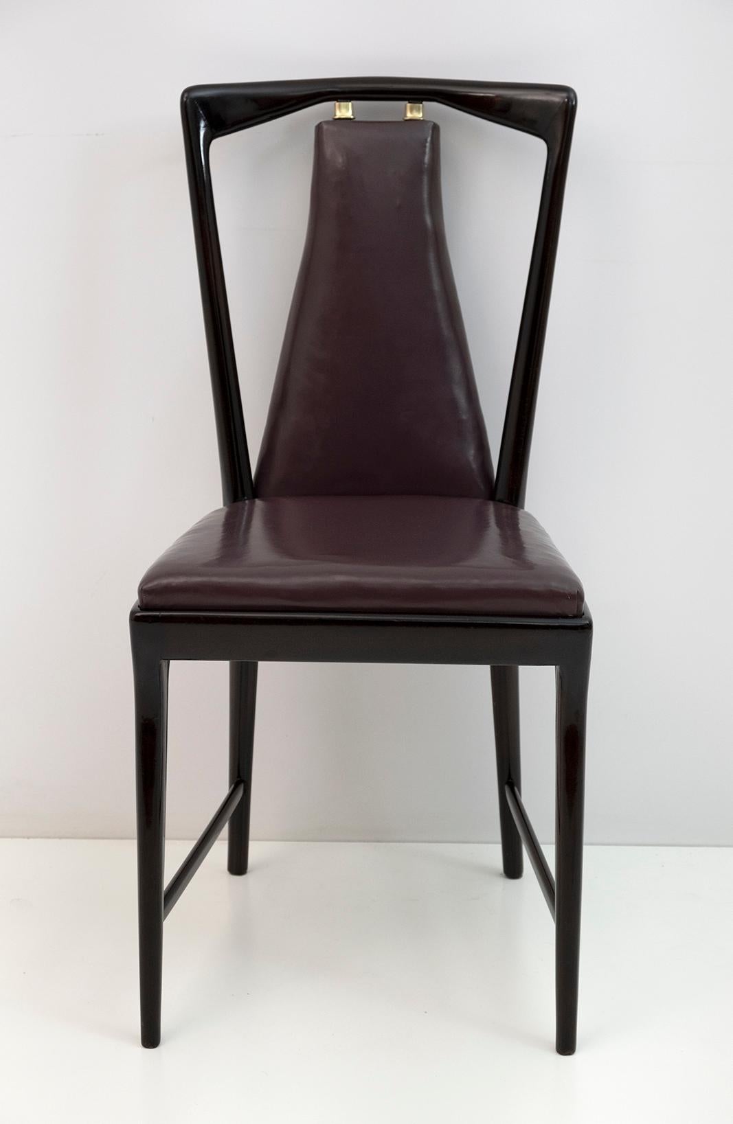 Set of 4 Osvaldo Borsani Mid-Century Modern Italian Leather Dinning Chairs, 50s 1