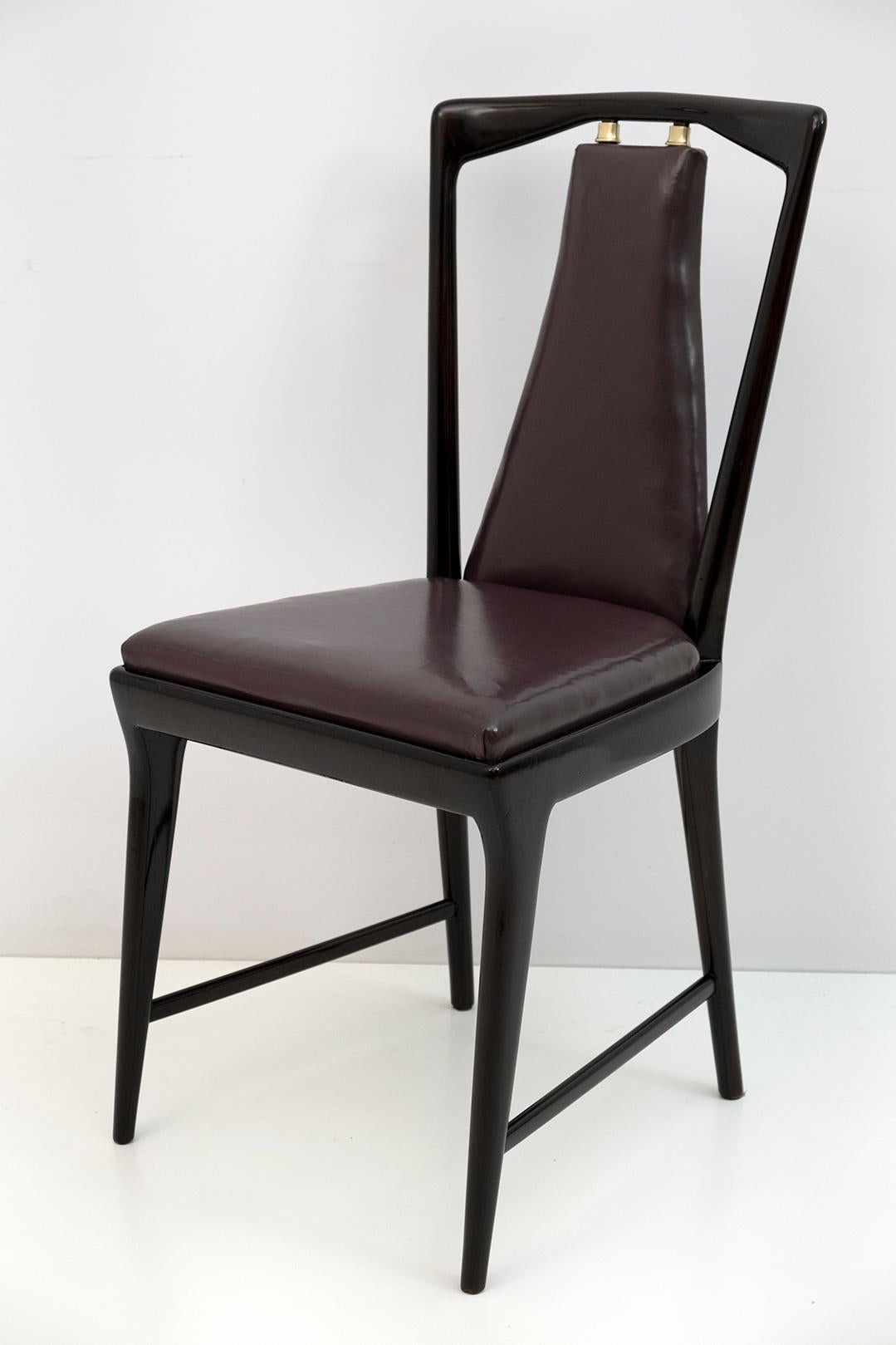 Set of 4 Osvaldo Borsani Mid-Century Modern Italian Leather Dinning Chairs, 50s 2