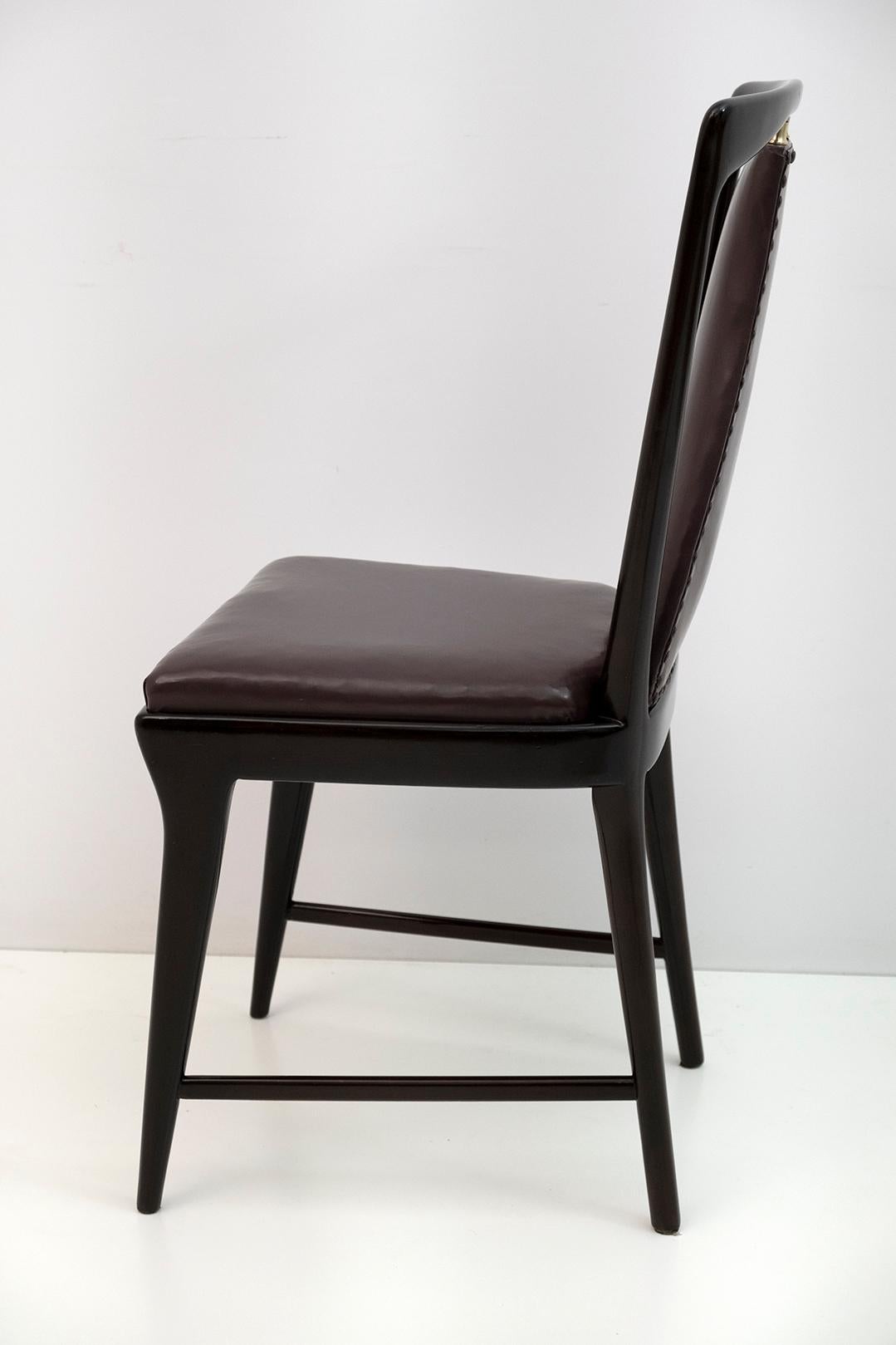 Set of 4 Osvaldo Borsani Mid-Century Modern Italian Leather Dinning Chairs, 50s 3
