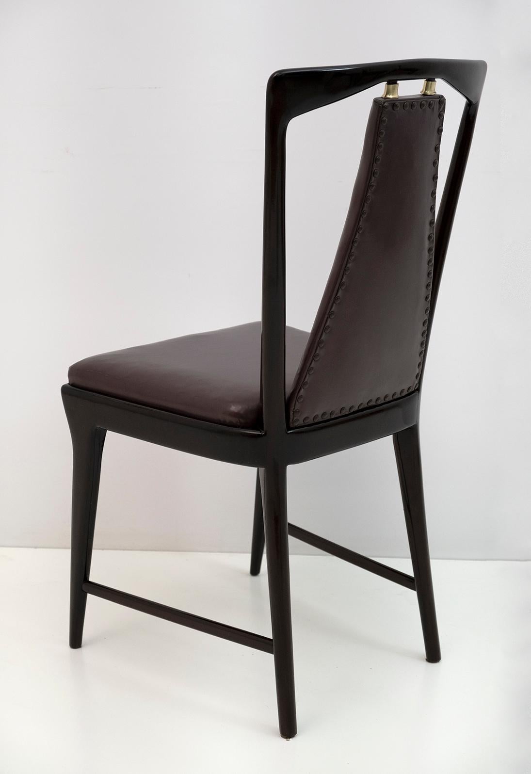 Set of 4 Osvaldo Borsani Mid-Century Modern Italian Leather Dinning Chairs, 50s 4