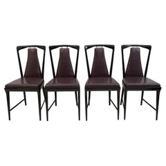 Set of 4 Osvaldo Borsani Mid-Century Modern Italian Leather Dinning Chairs, 50s