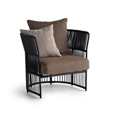 Set of 4 Outdoor Armchairs in Black Weaving and Aluminum Frame