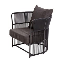 Set of 4 Outdoor Armchairs in Black Weaving and Aluminum Frame