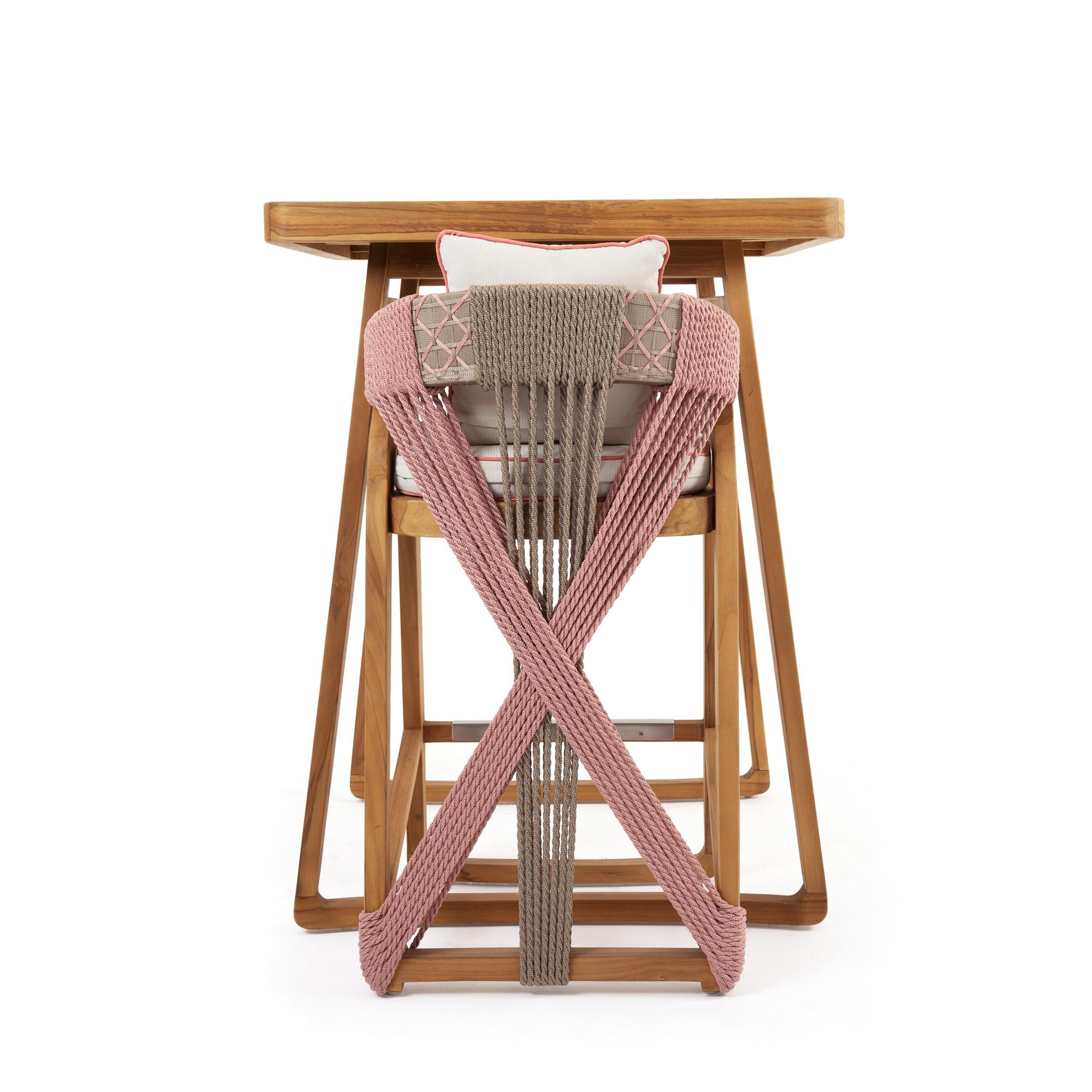 Hand-Crafted Set of 4 Outdoor Barstool in Solid Natural Teak For Sale