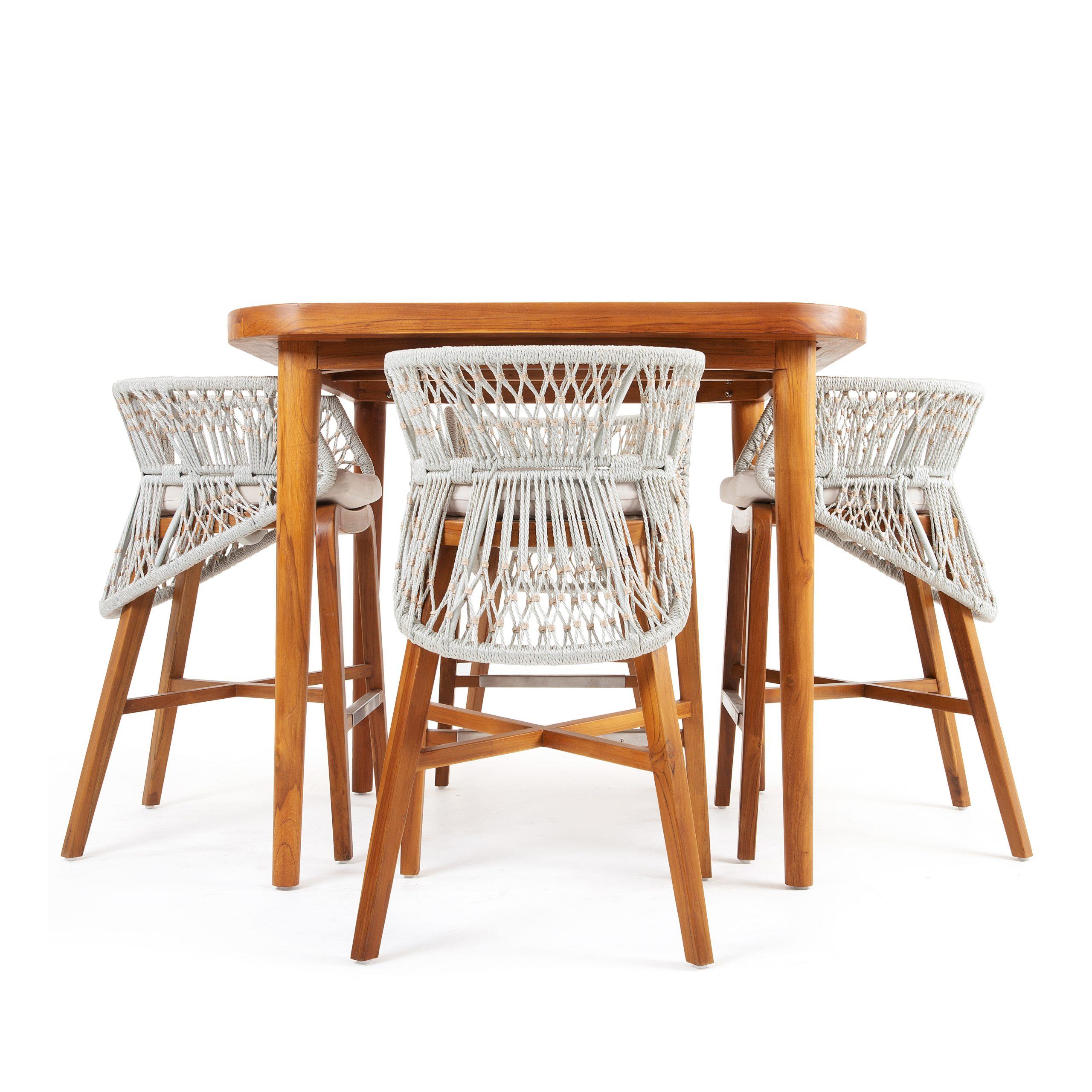Asian Set Of 4 Outdoor Barstools In Solid Teak For Sale