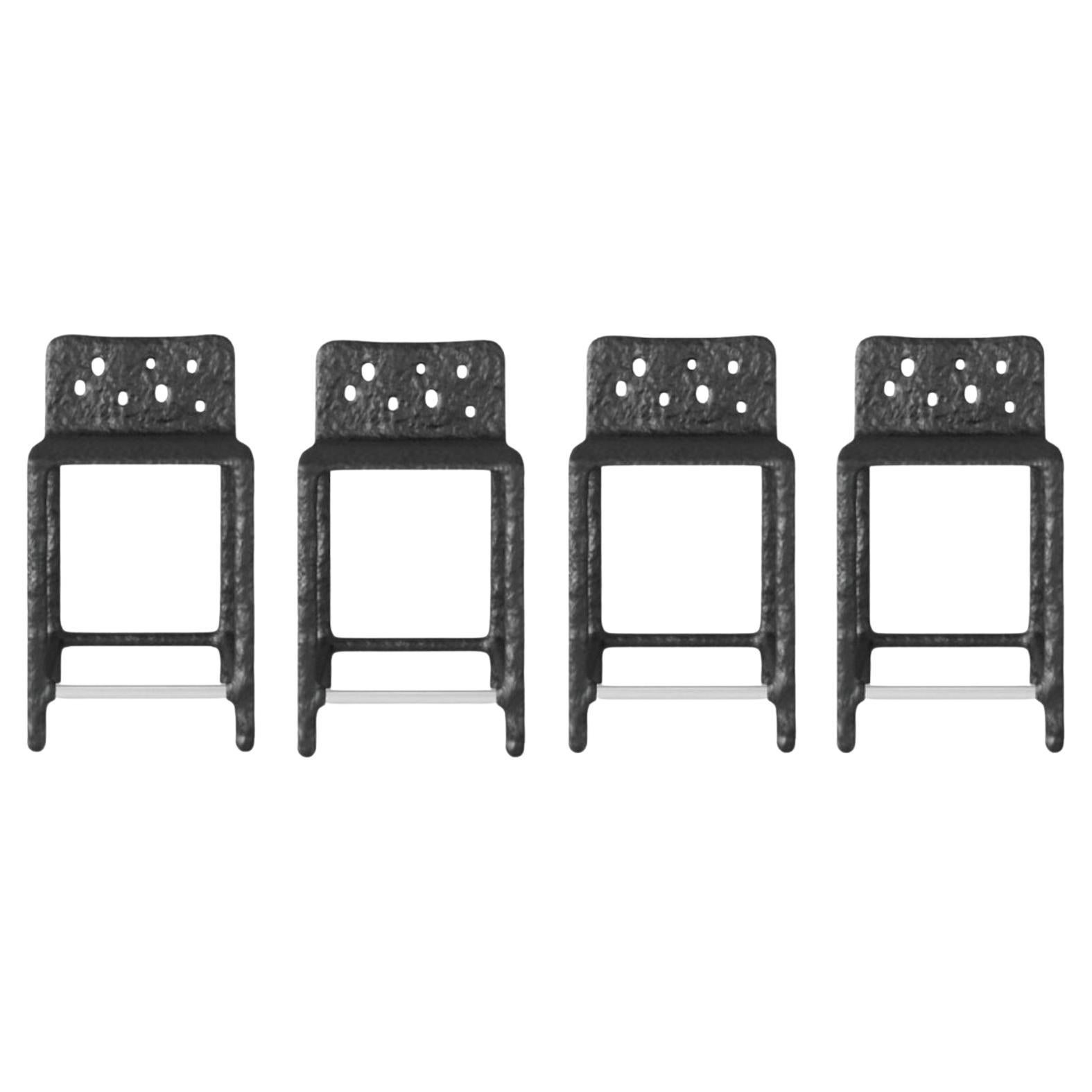 Set of 4 Outdoor Black Sculpted Contemporary Half-Bar Stools by Faina